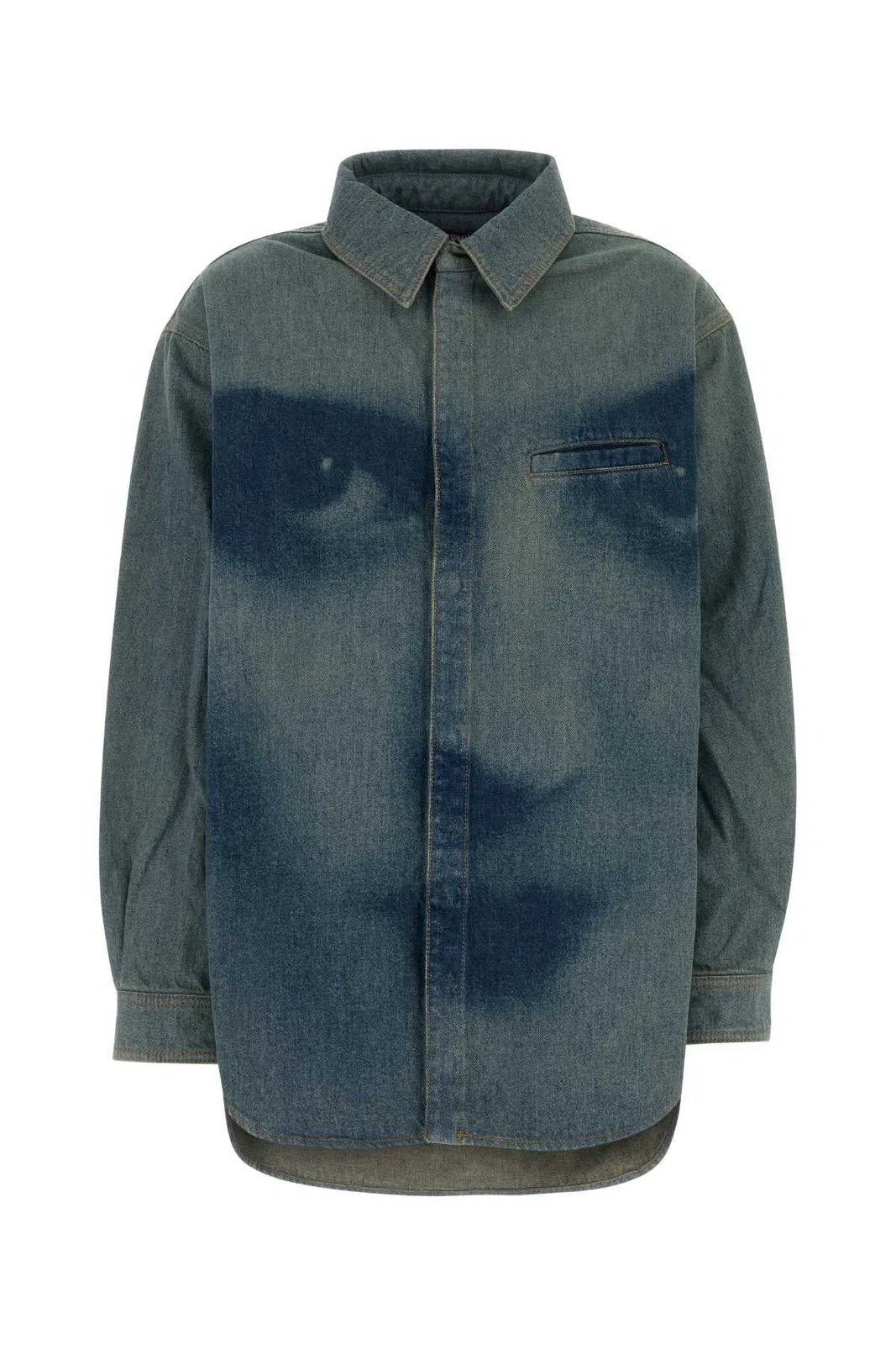 Face Print Oversized Denim Shirt