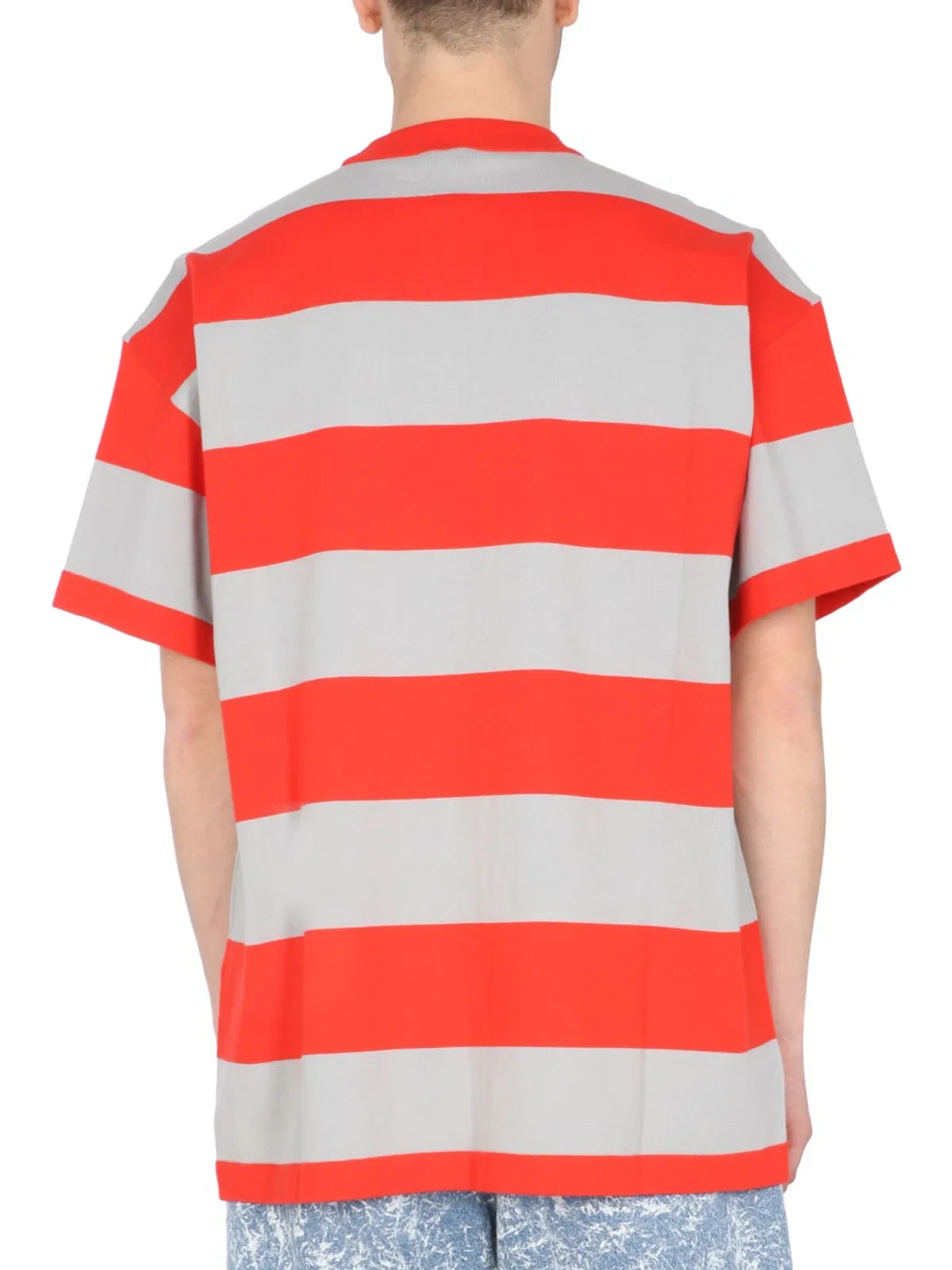 Msgm Striped Crew Neck T-shirt For Men In Purple