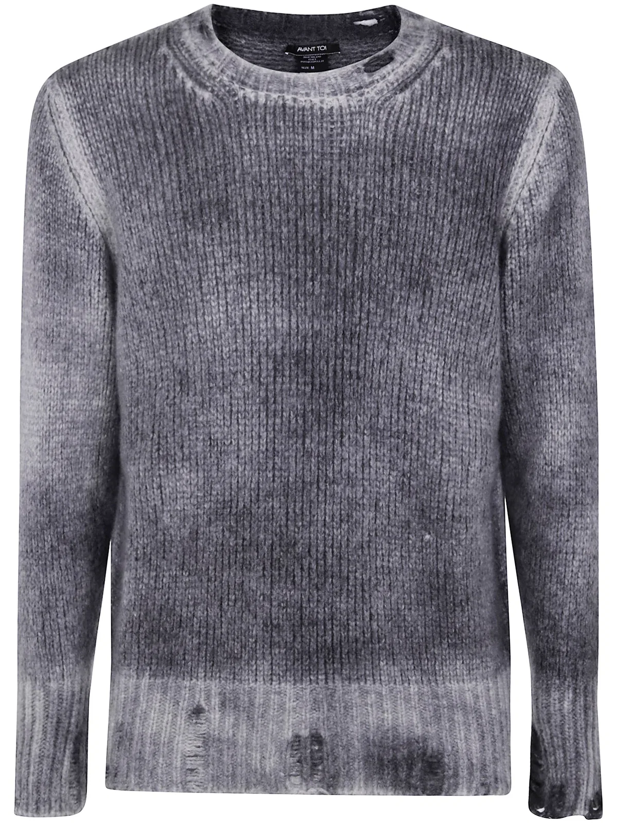 Hand Painted Round Neck Pullover In Cashmere Silk With Destroyed Edges