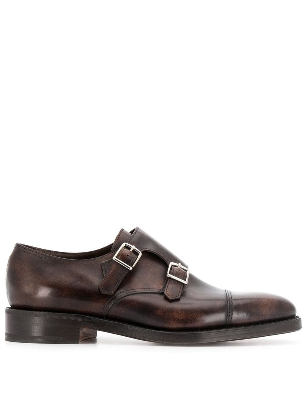 Brown Leather Buckle Monk Shoes