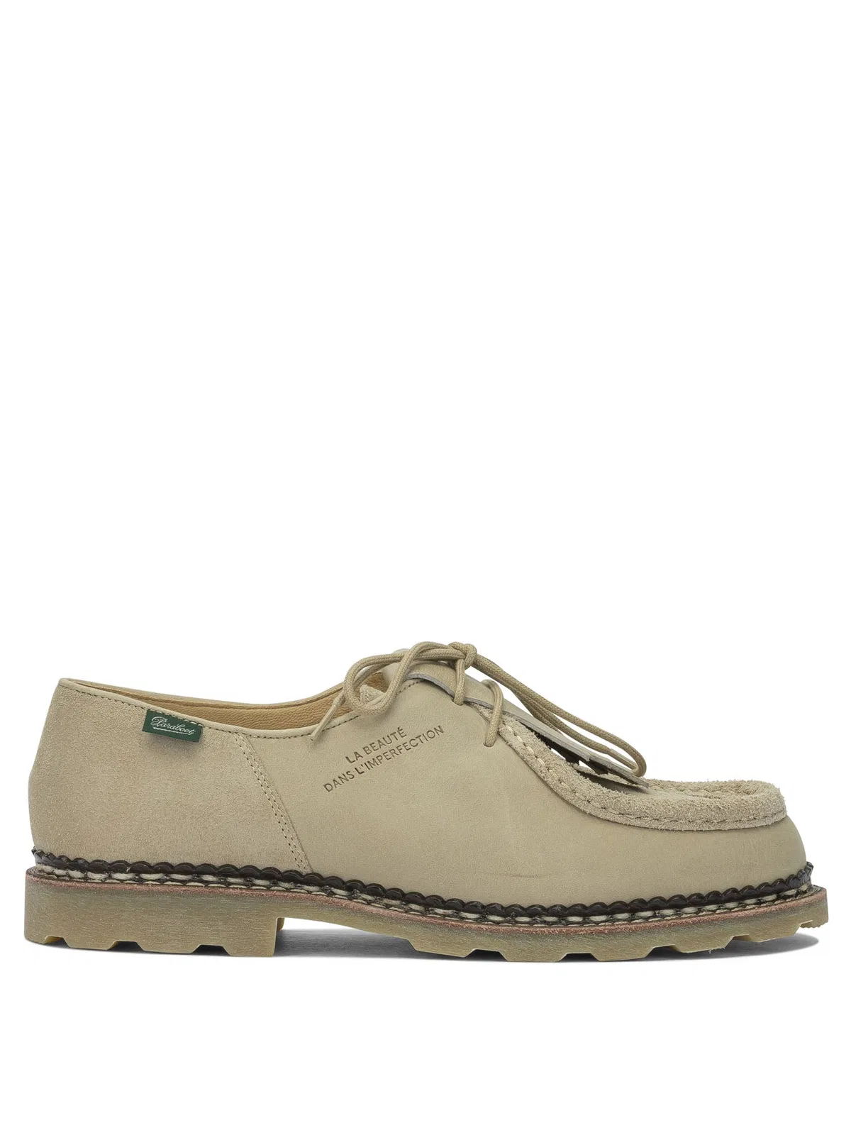Beige Leather Lace-Up Shoes