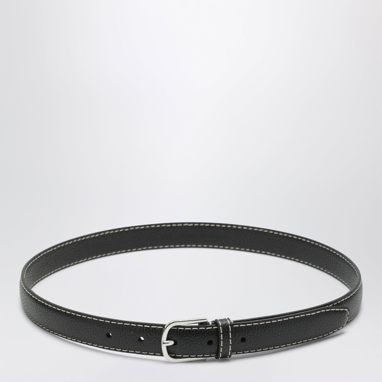 Slim Hammered Leather Belt In Black