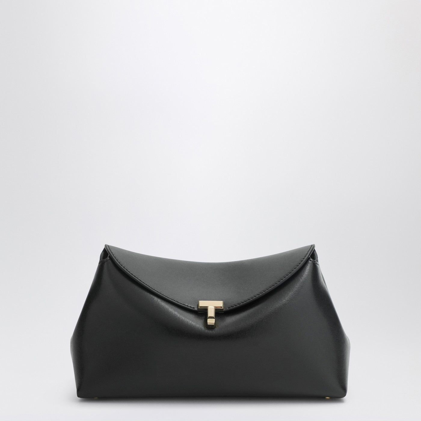 Black Leather Tlock Clutch Bag