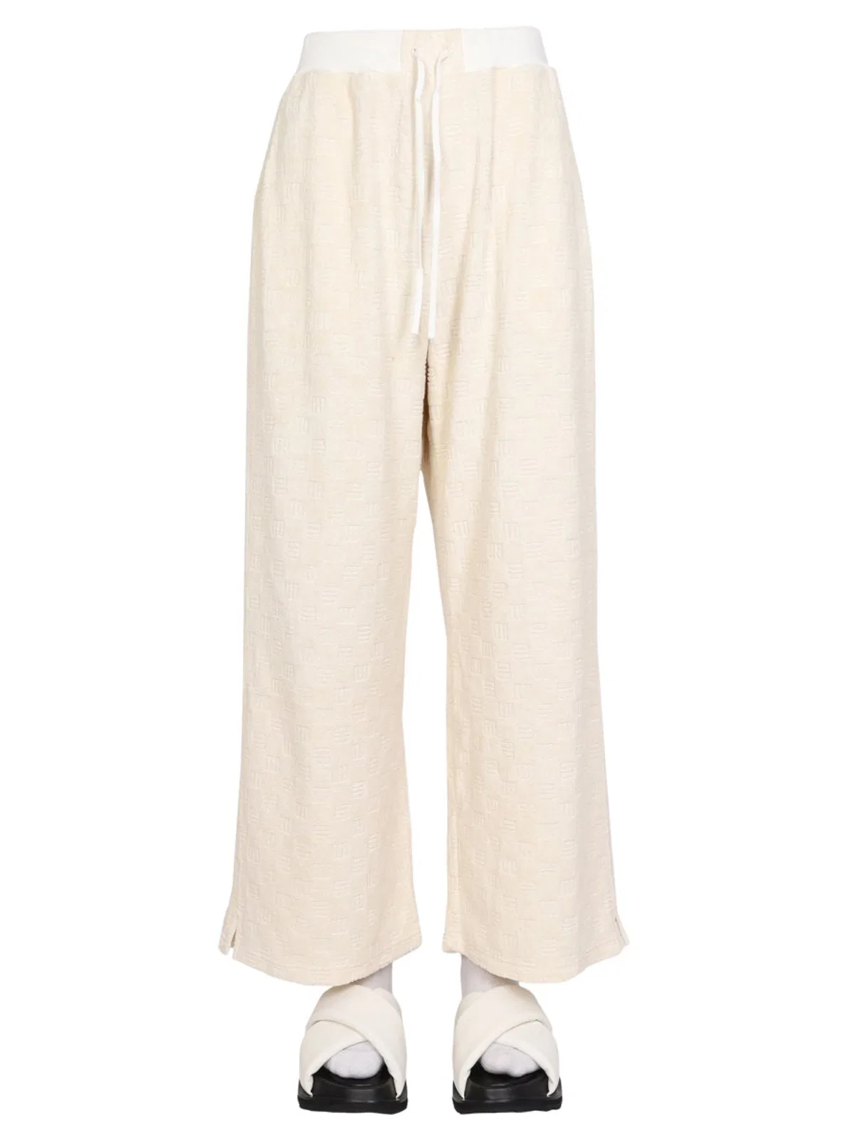 Ambush Monogram-pattern Terrycloth Wide-leg Trousers In White