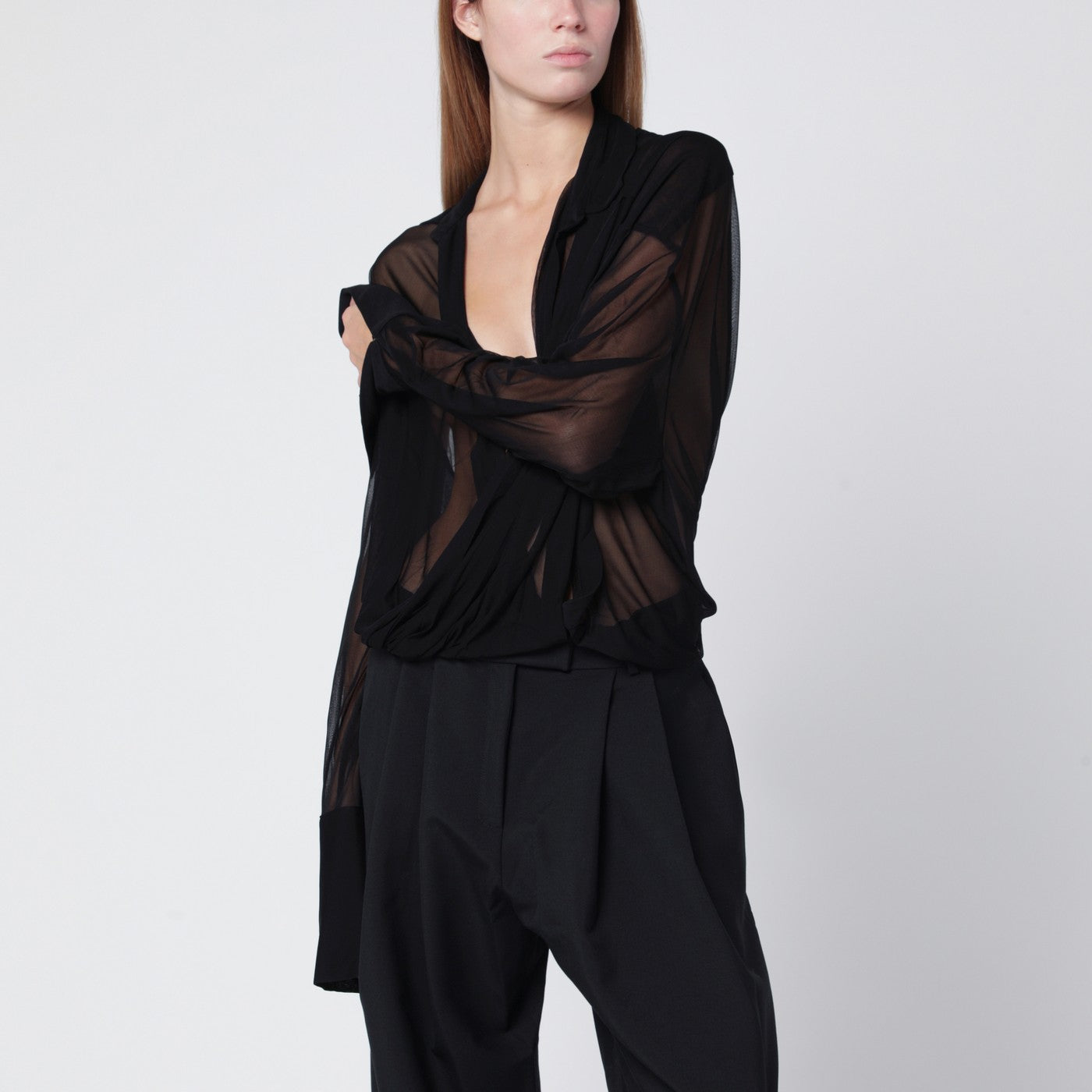 Semi-Transparent Black Blouse