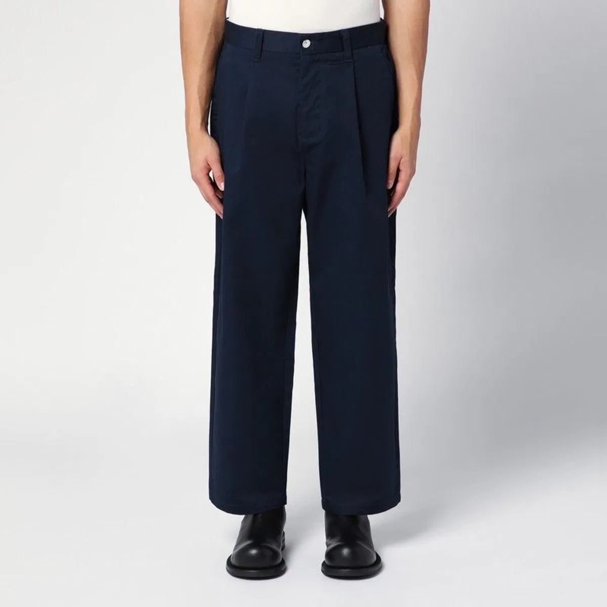 Navy Blue Cotton Blend Trousers