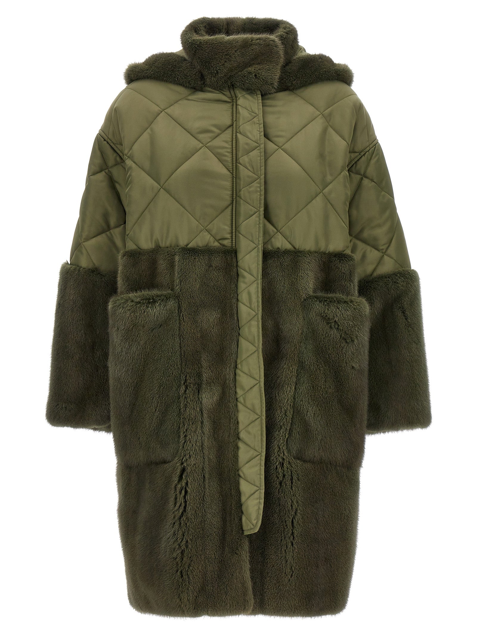 'Nylon Diamond-Visone' Long Down Jacket