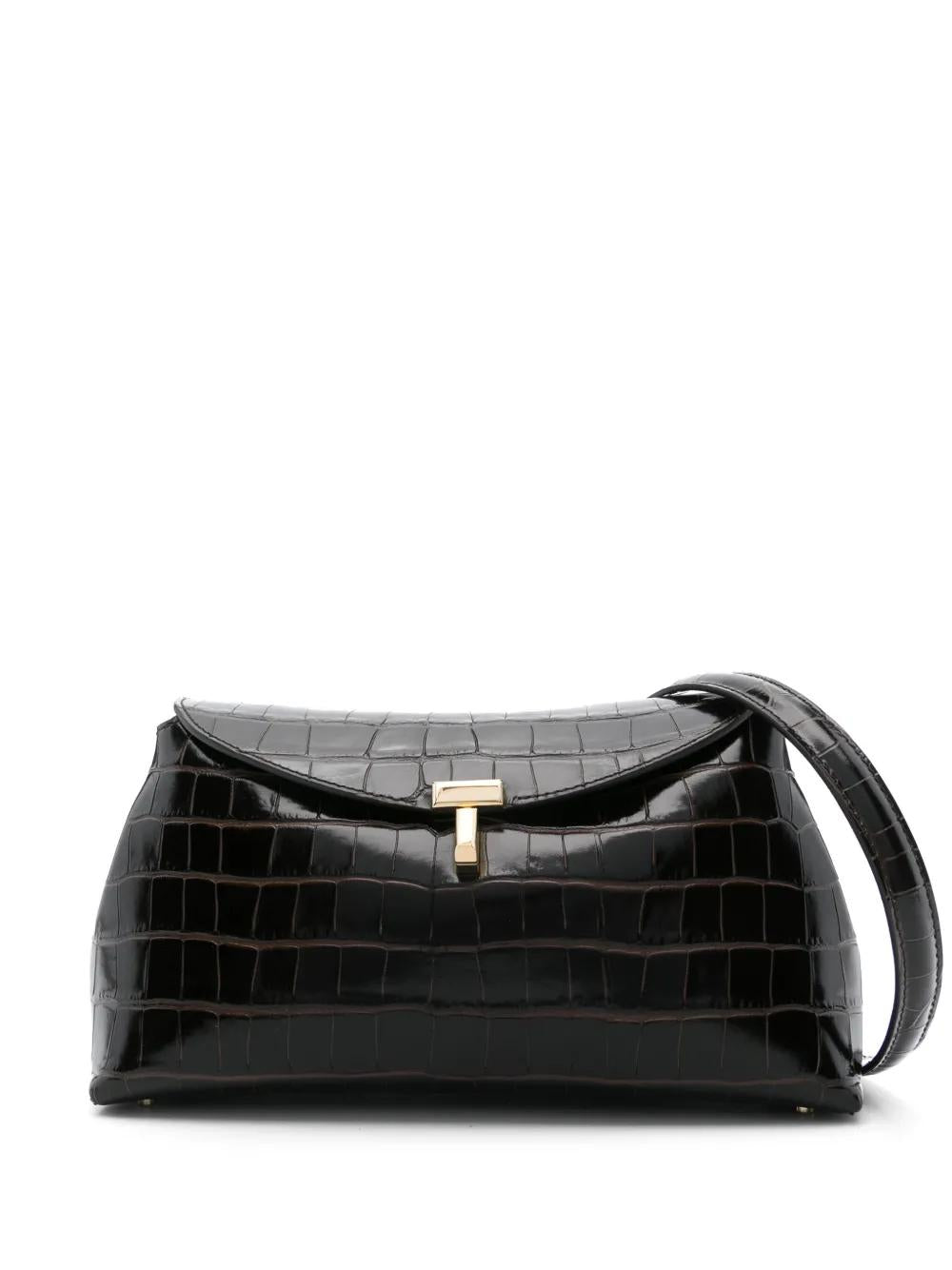 Brown Tlock Clutch In Crocodileembossed Leather