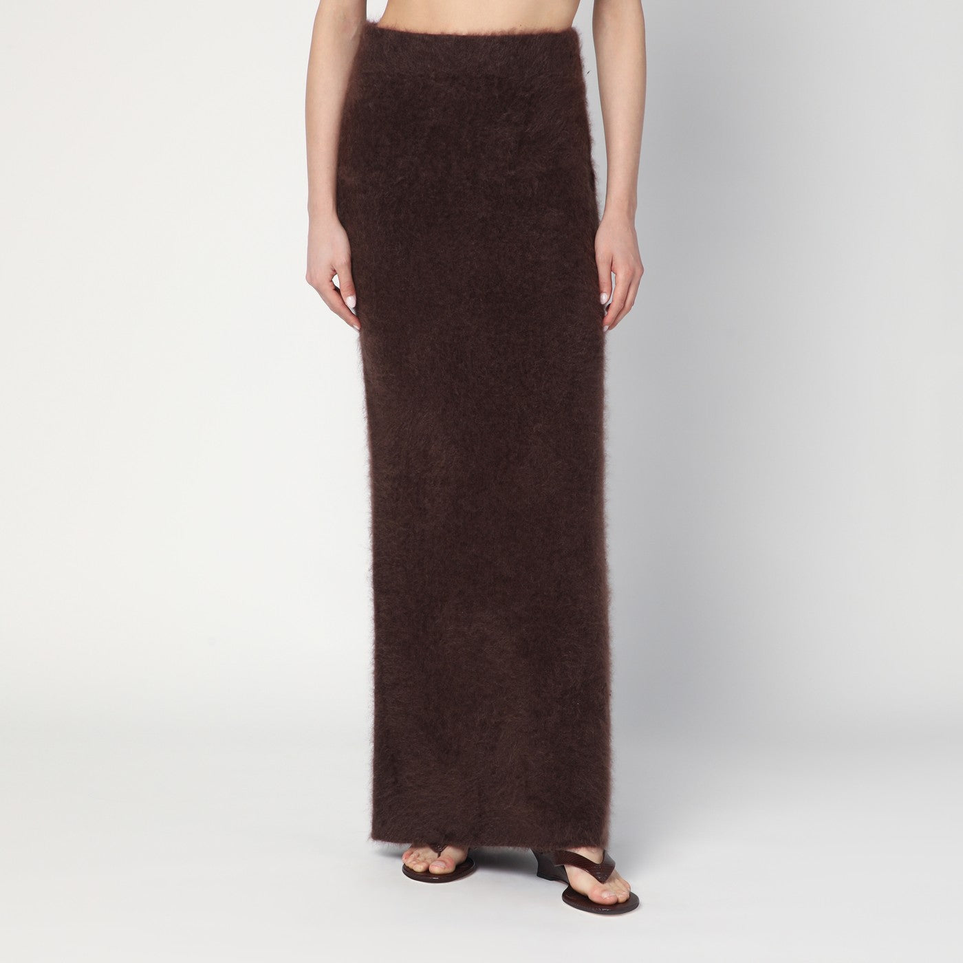 Long Mocha-Coloured Brushed Cashmere Skirt