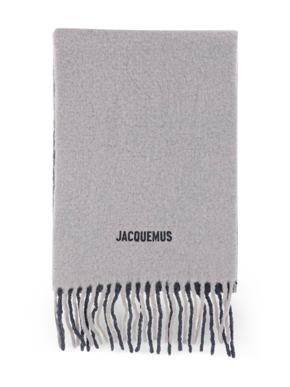 Grey Alpaca Blend Fringed Scarf