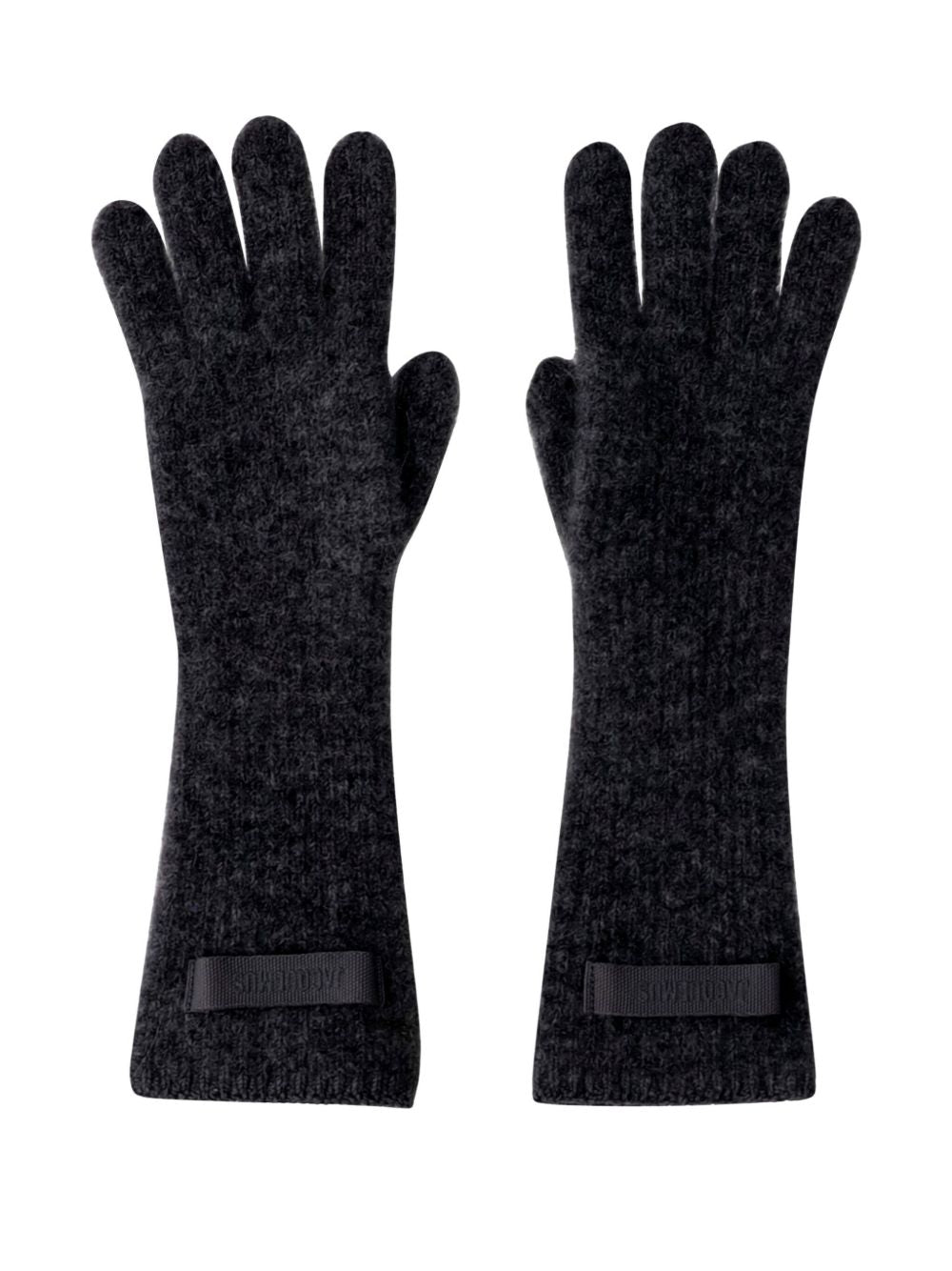 Black Wool Ribbed Knit Gloves