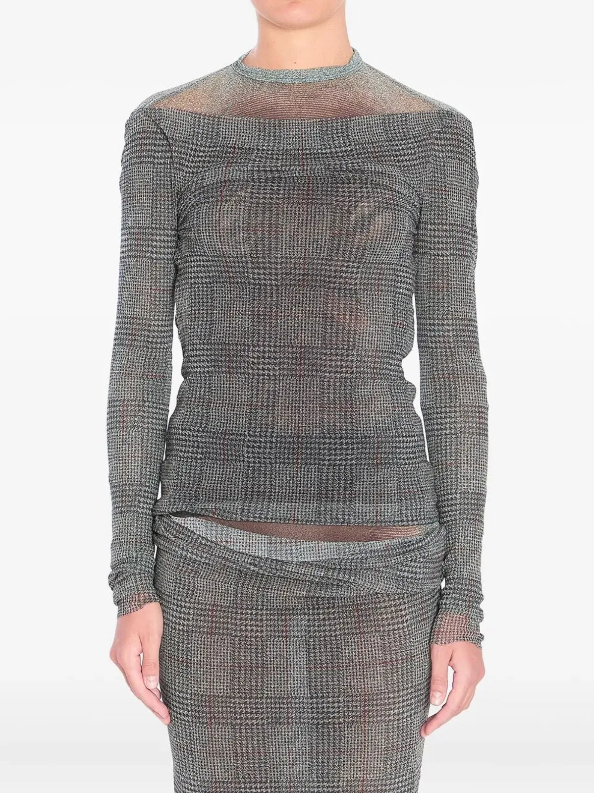 Jean Paul Gaultier Mesh Top Double Layer Printed "Body Shadow" And "Prince Of Wales"