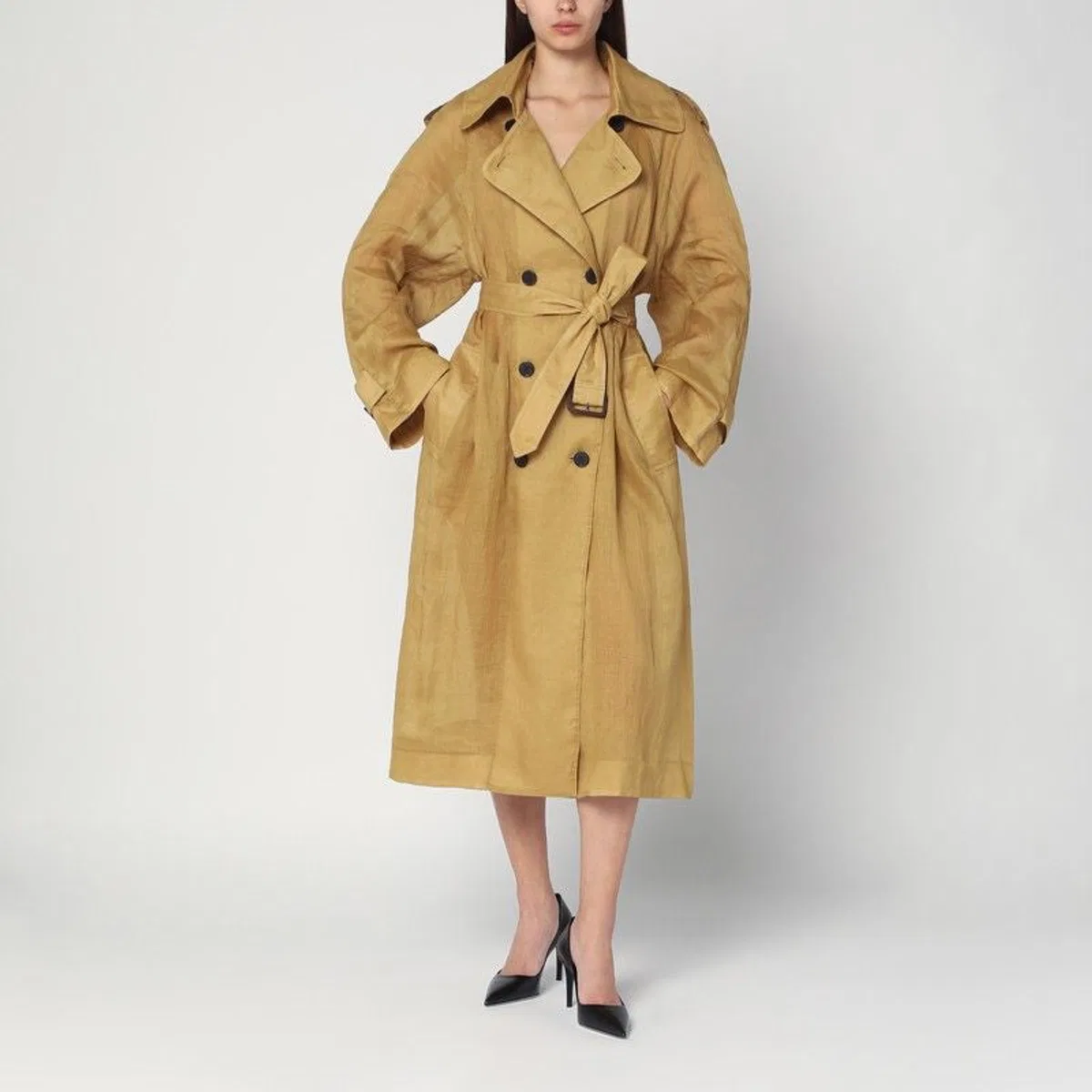 Double-Breasted Cici Trench Coat In Ramie
