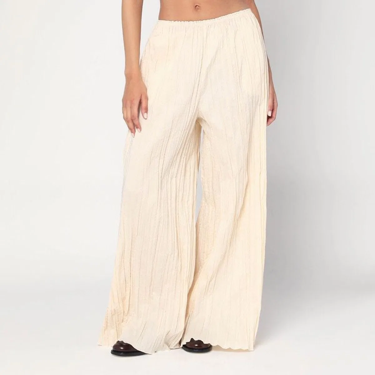 Pinola-Atelier Pleated Fabric Ivory Trousers