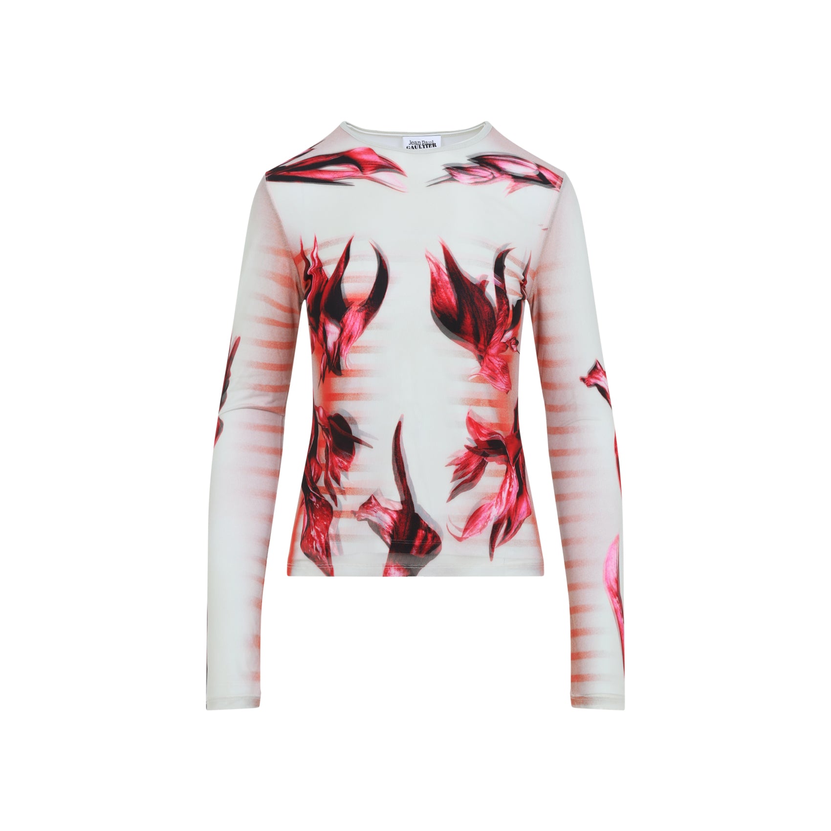 Layered Long Sleeves Top Printed "Flower Body Morphing Mariniere"