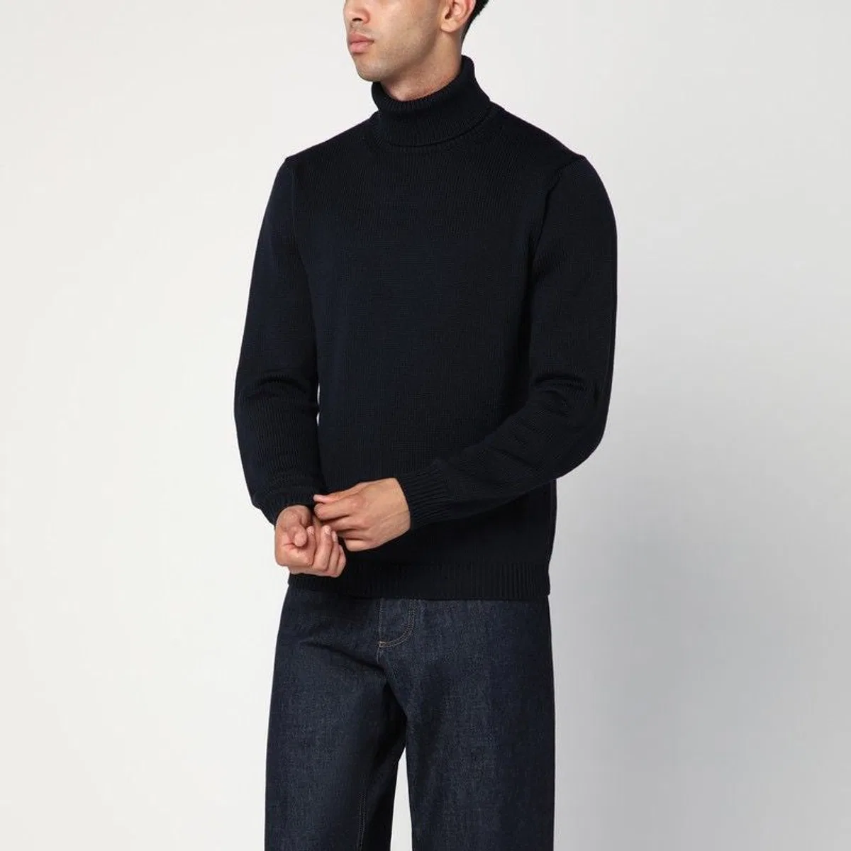 Navy Blue Wool Turtleneck Sweater
