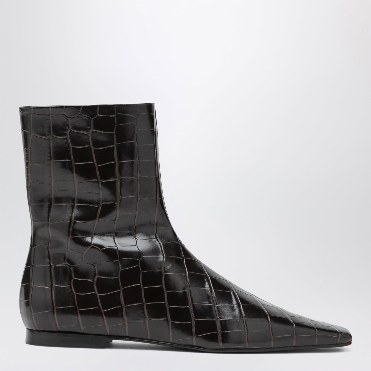 Brown Crocodileeffect Leather Chelsea Boots With Zip