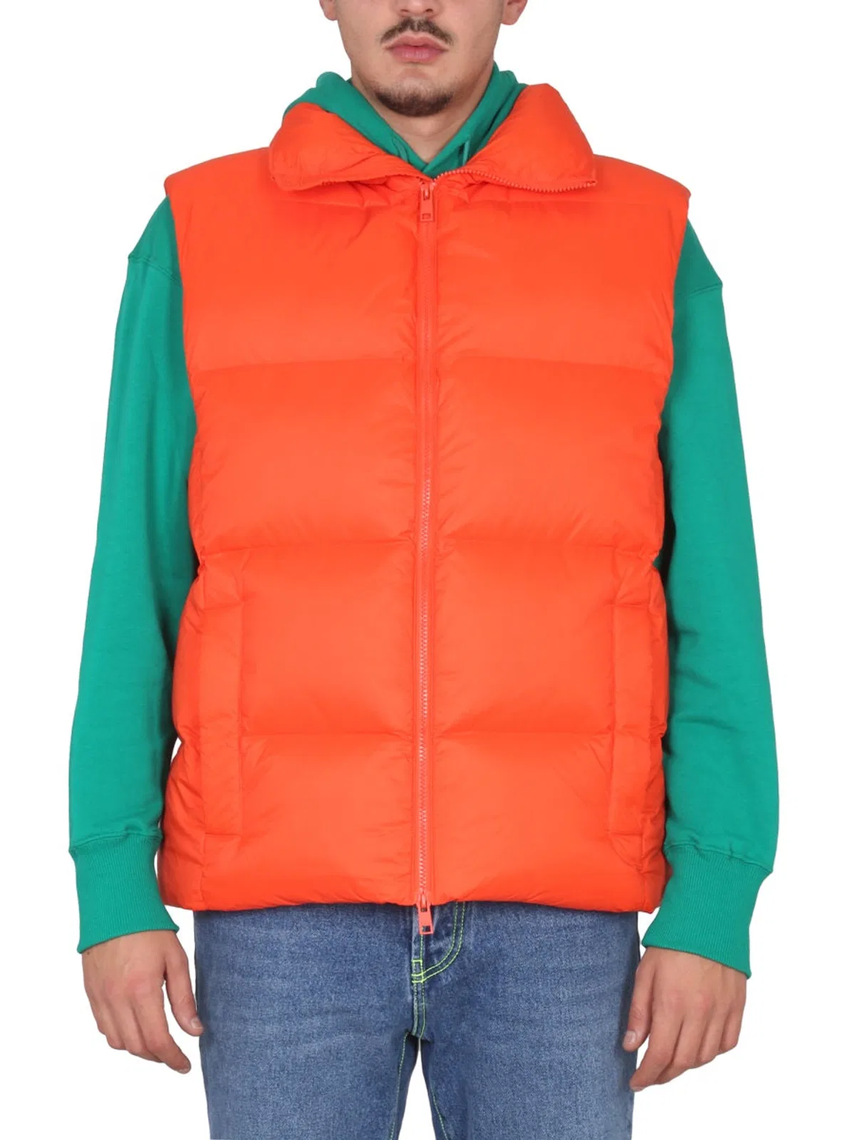 Msgm Logo Embroidered High Collar Padded Jackets In Orange