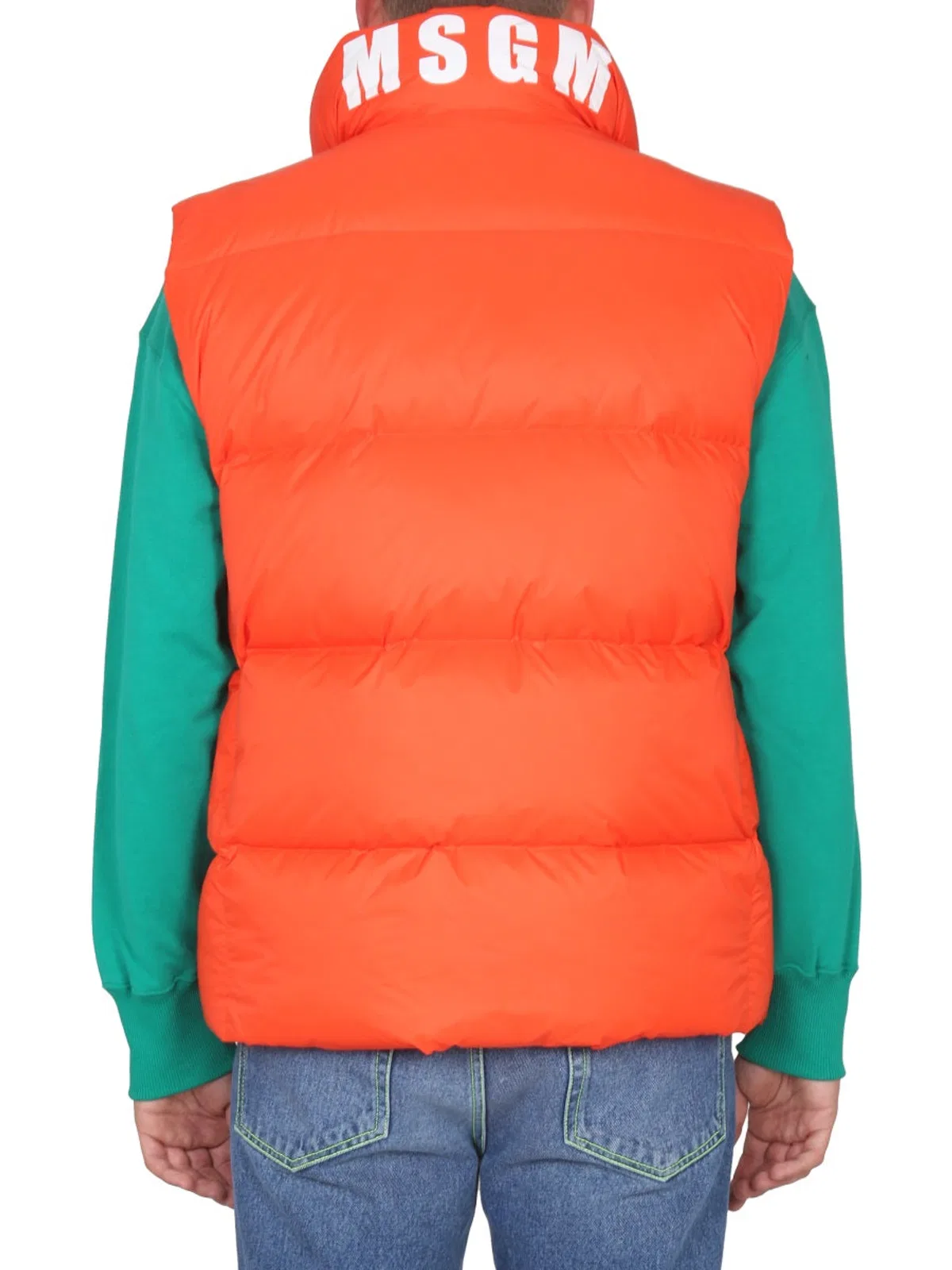 Msgm Logo Embroidered High Collar Padded Jackets In Orange