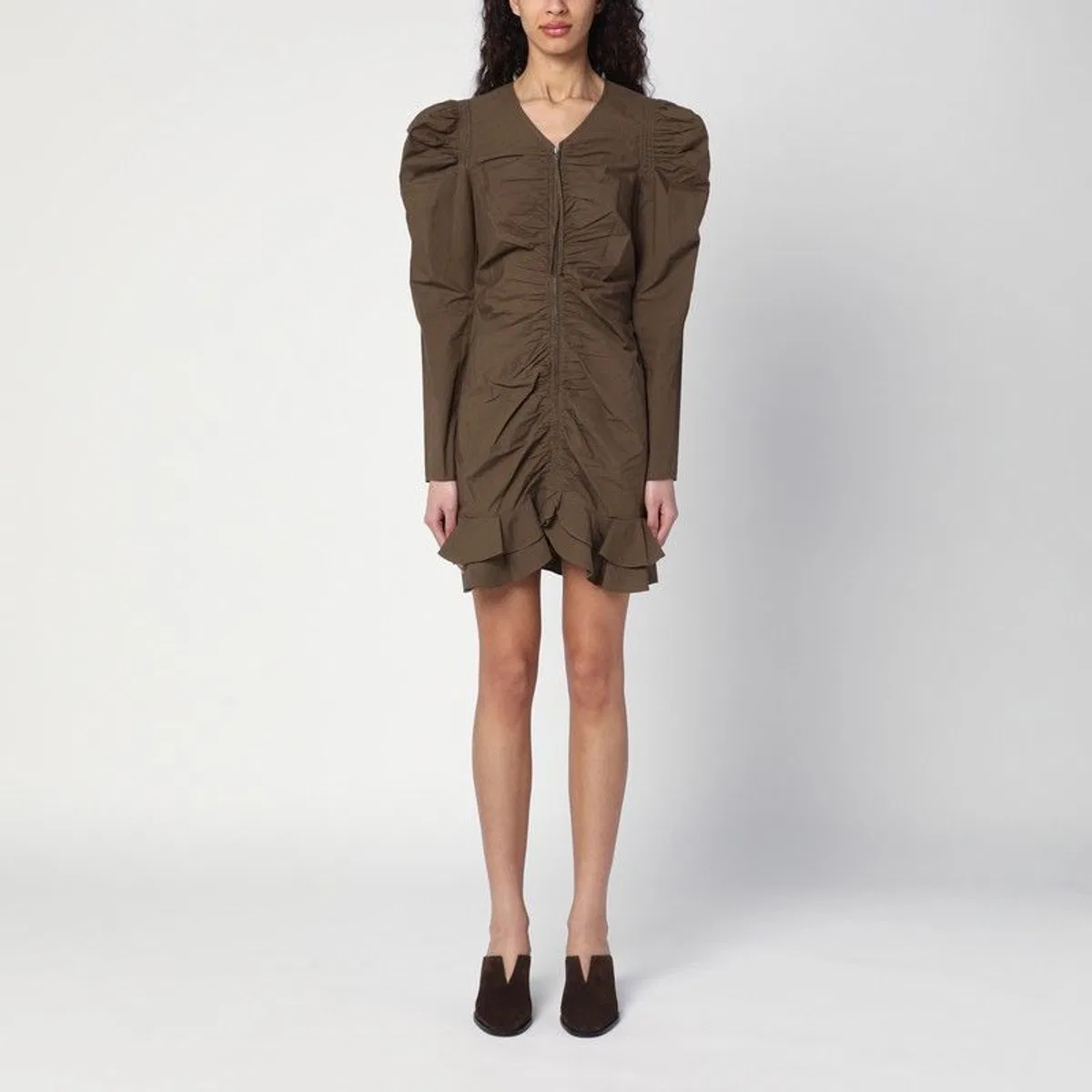 Isabel Marant Etoile  Briali Mini Dress With Green Khaki Zip