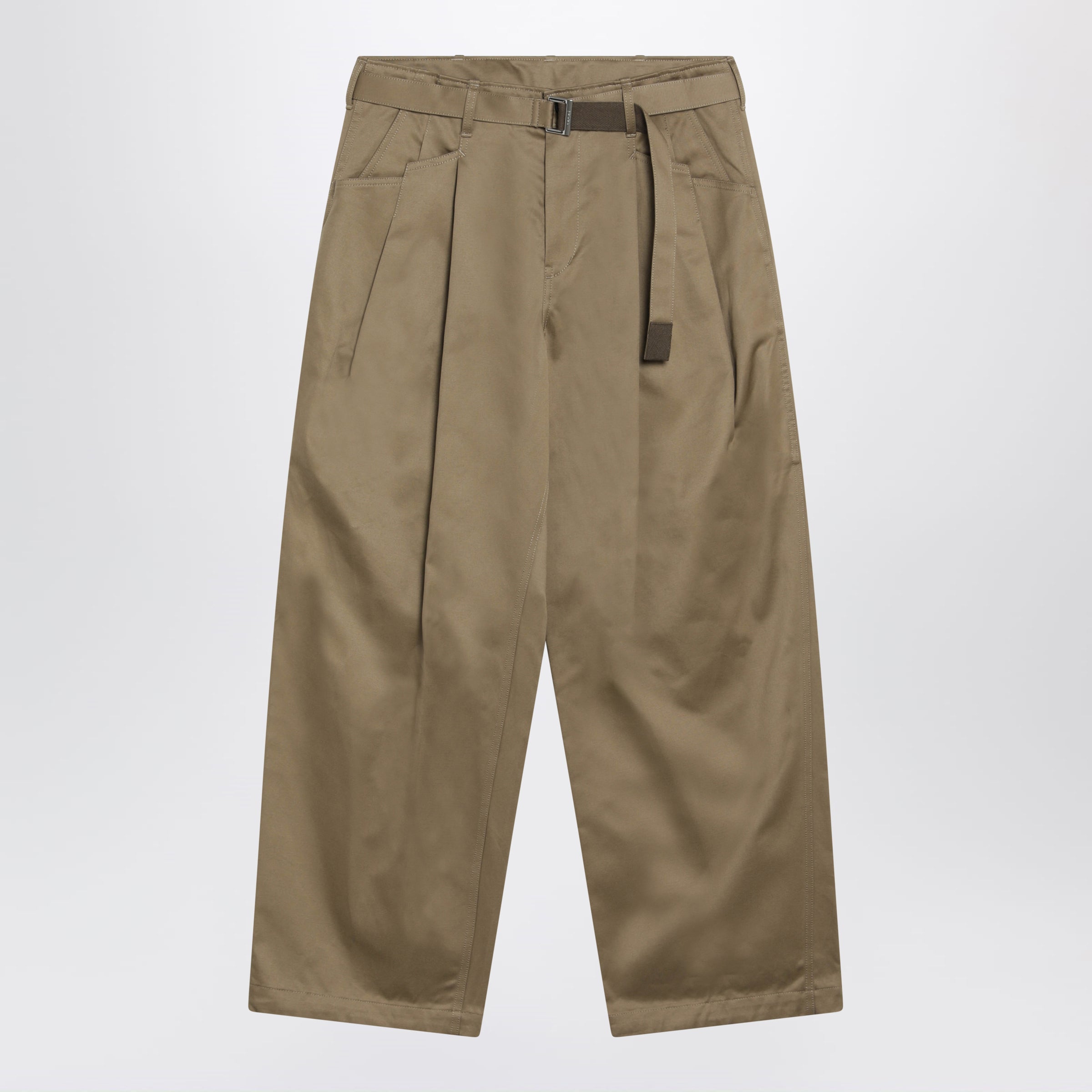 Beige Cotton Twill Trousers With Belt