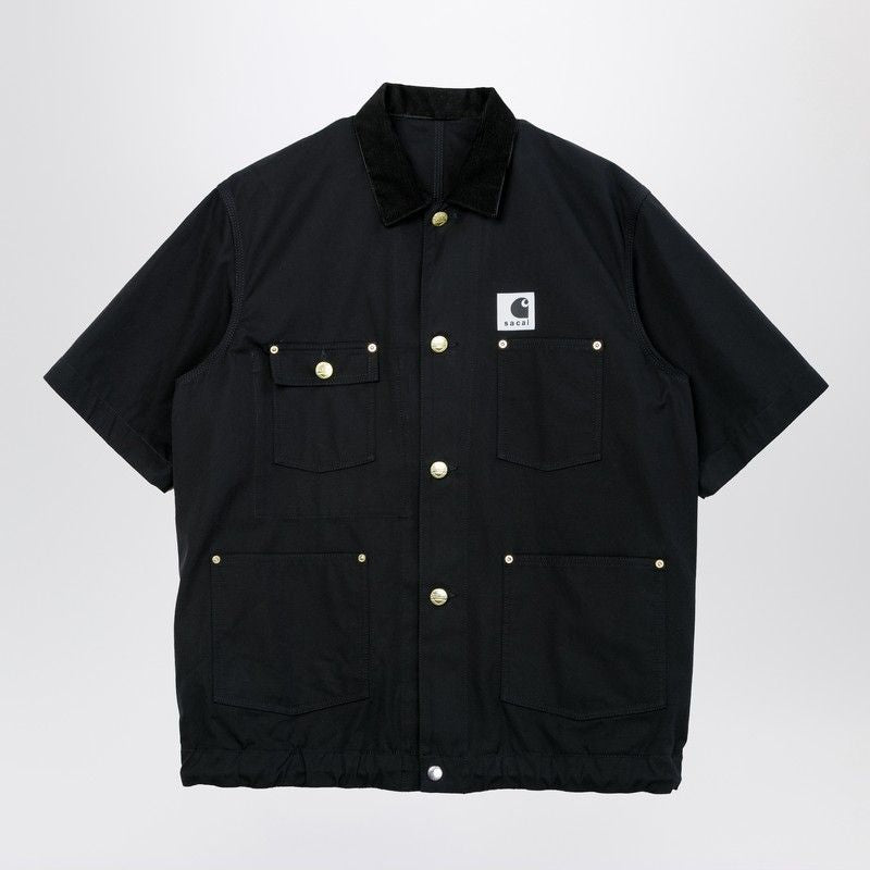 Black Shortsleeve Cotton Canvas Shirt