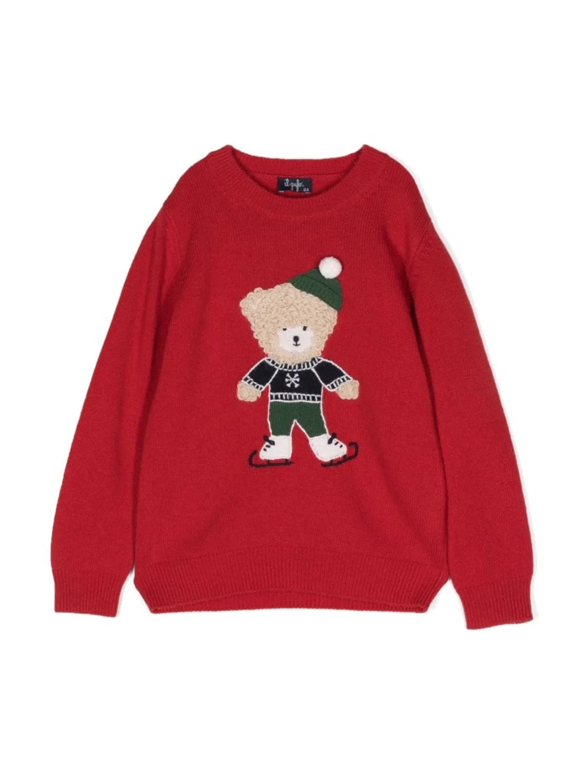 Il Gufo Mini Teddy Bear Crew Neck Pullover In Red