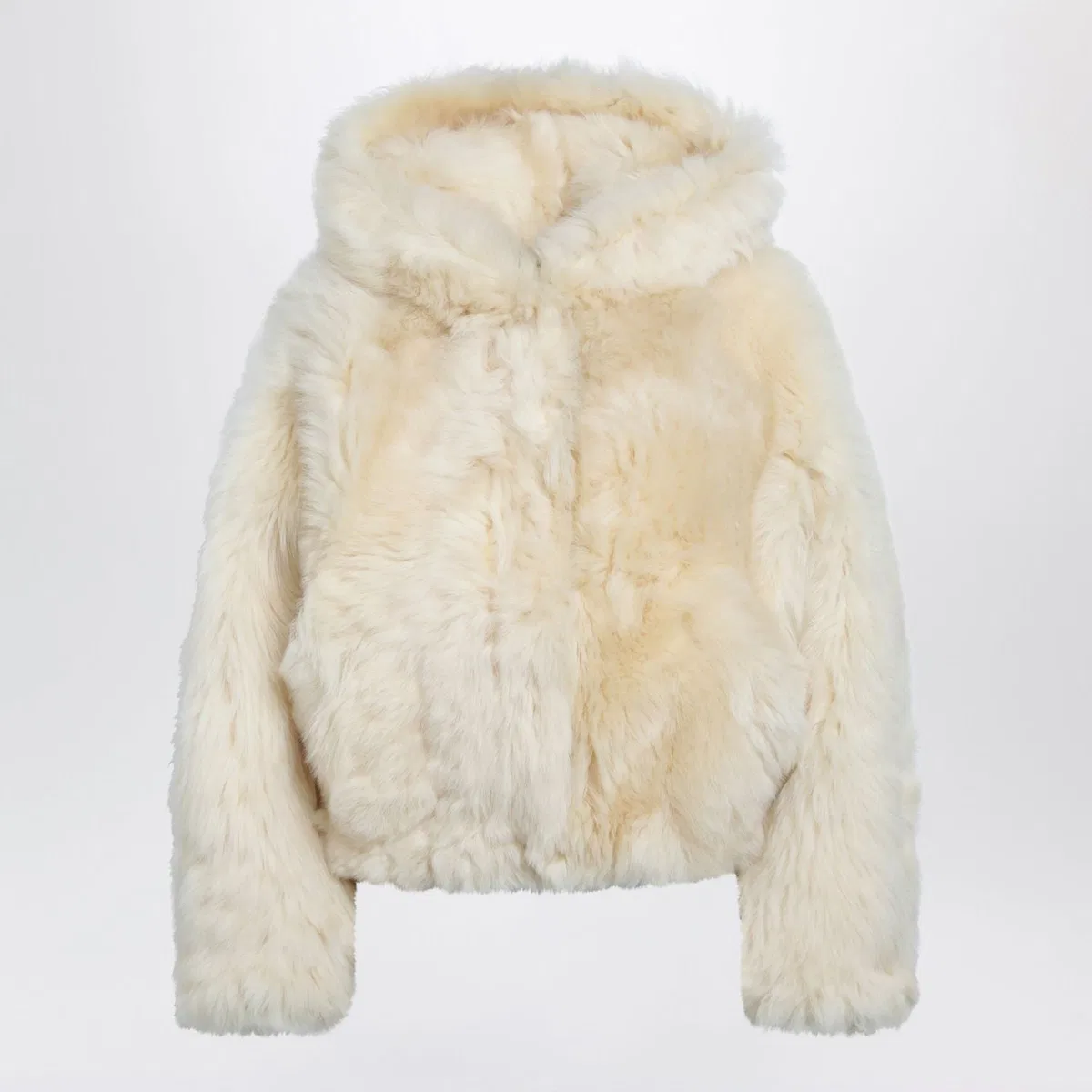 Lemon Beige Hooded Fur Jacket