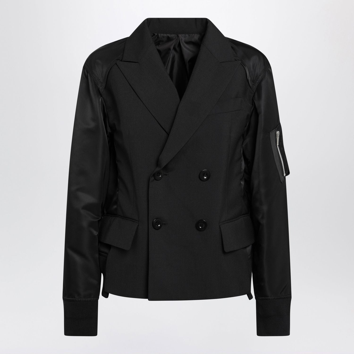 Black Doublebreasted Wool And Nylon Blend Jacket