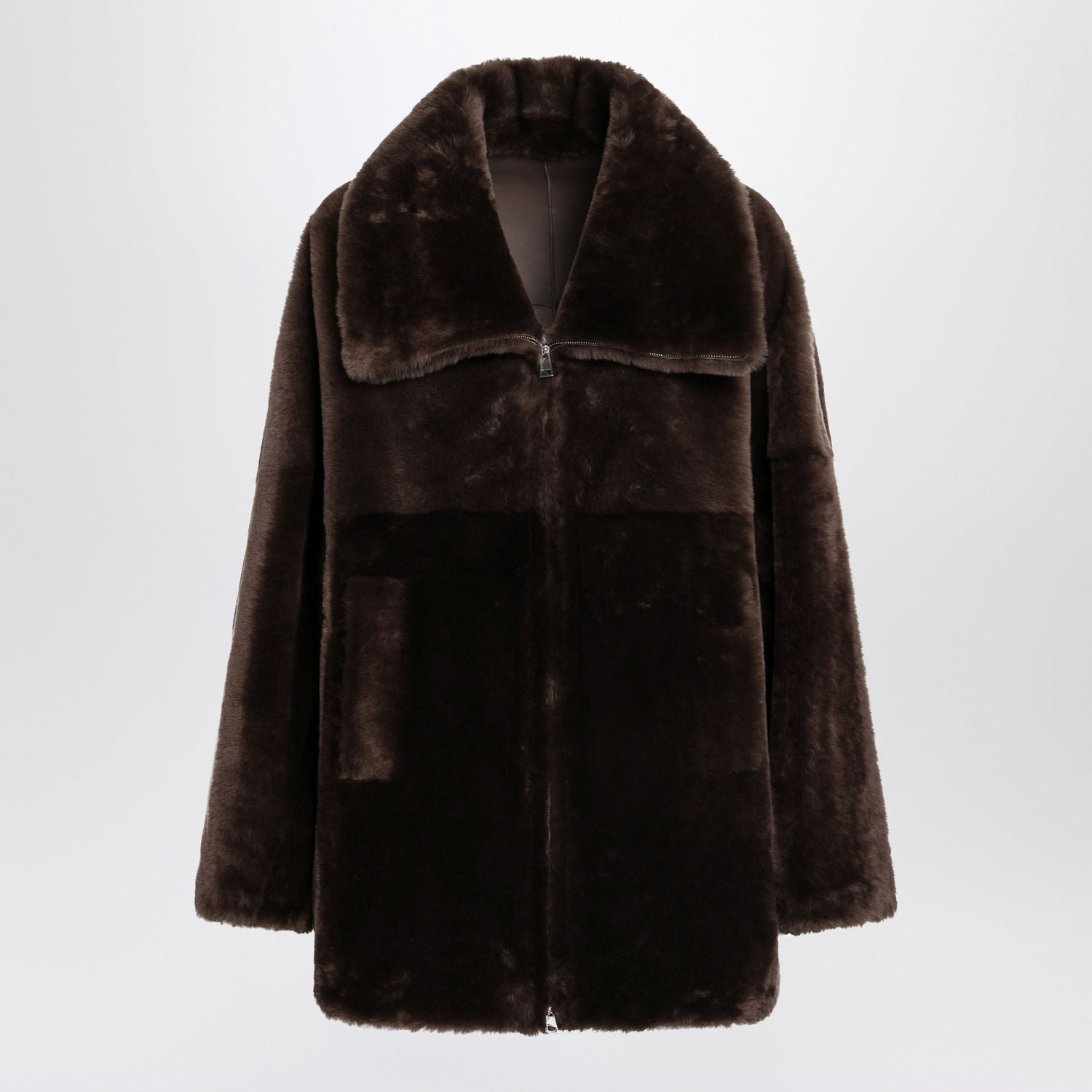 Oak Brown Zipup Shearling Jacket