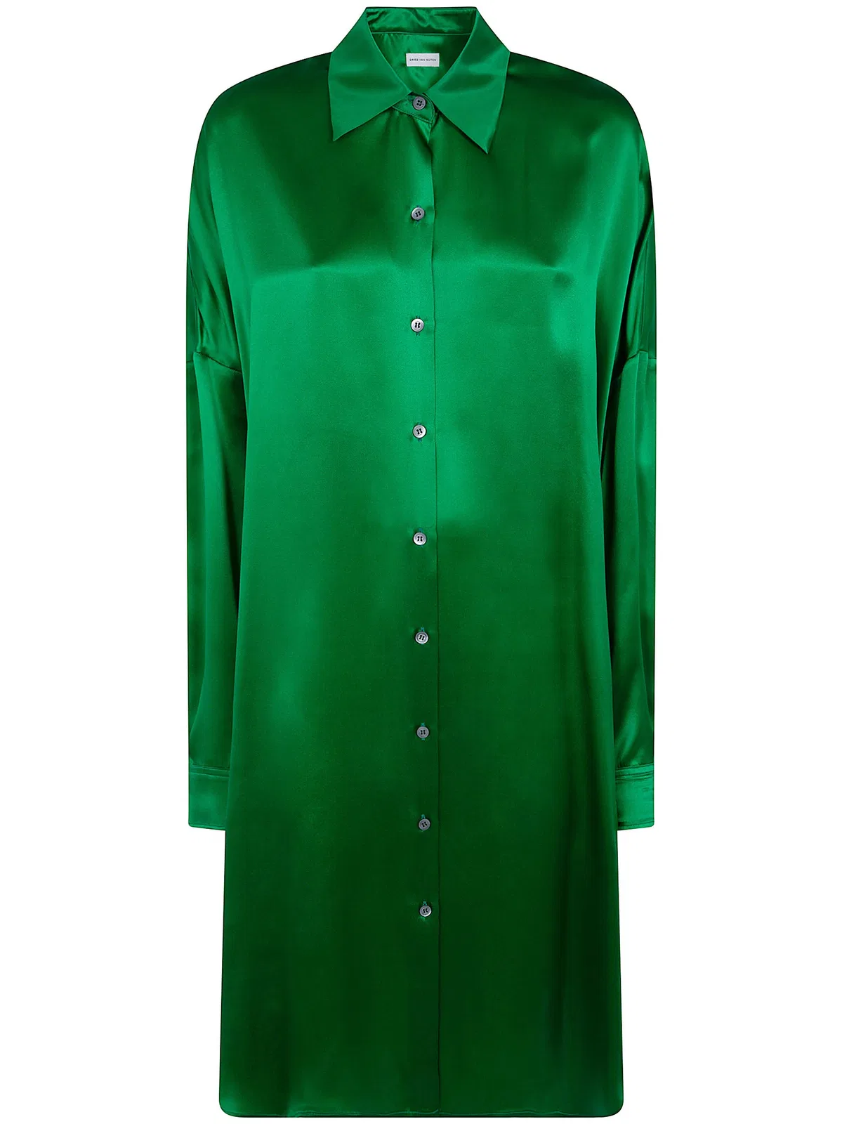 Dries Van Noten "dasia" Long Classic Shirt Mini Dress In Green