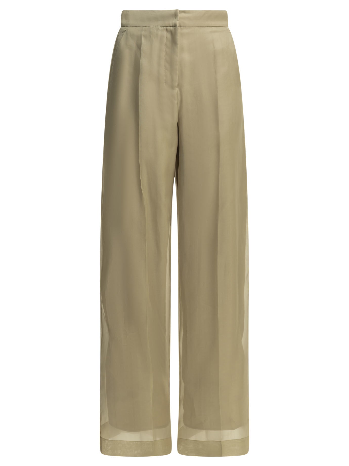 Tailored Beige Silk Pants