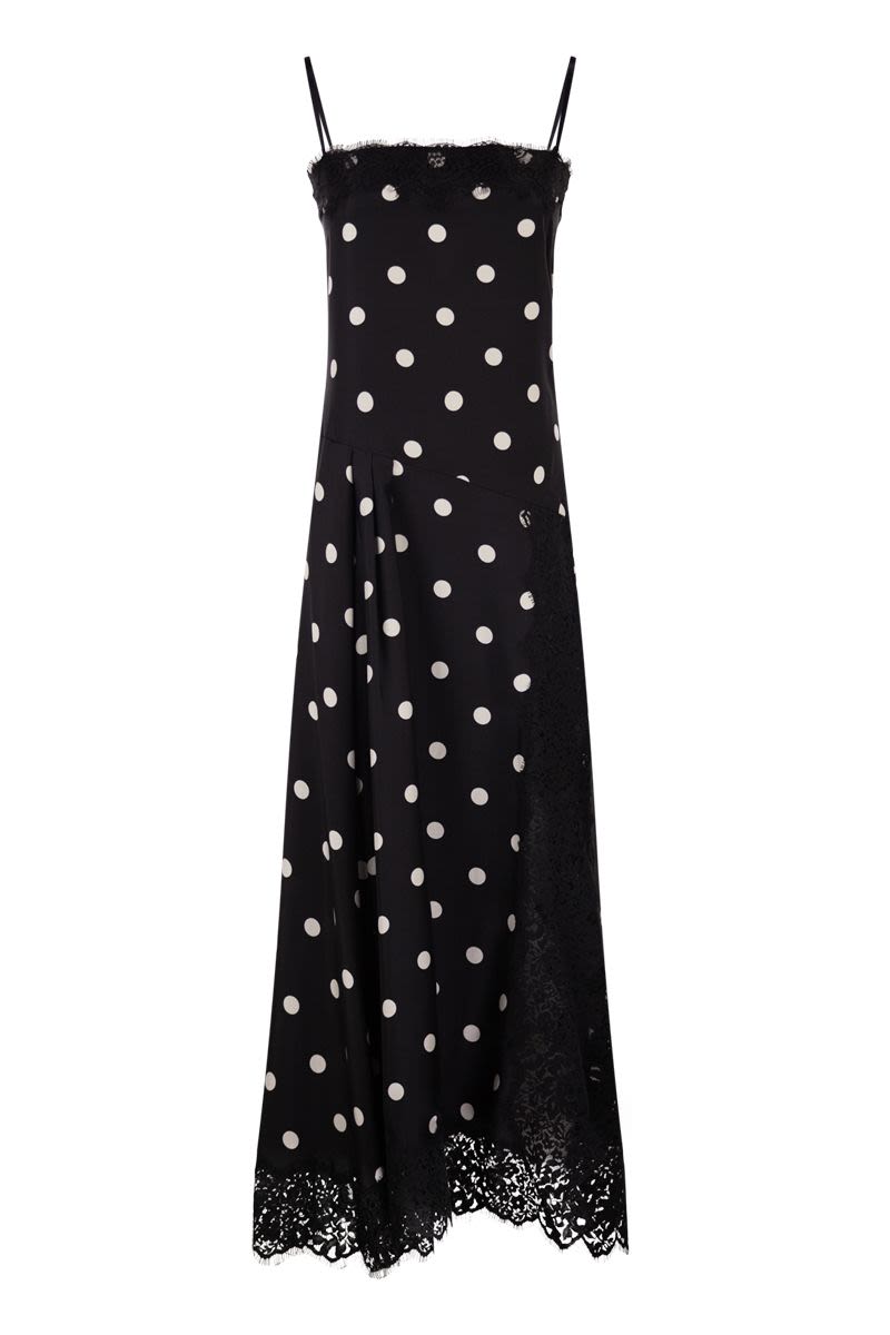 Spxcapo – Polka Dot Silk Midi Dress With Lace Inserts