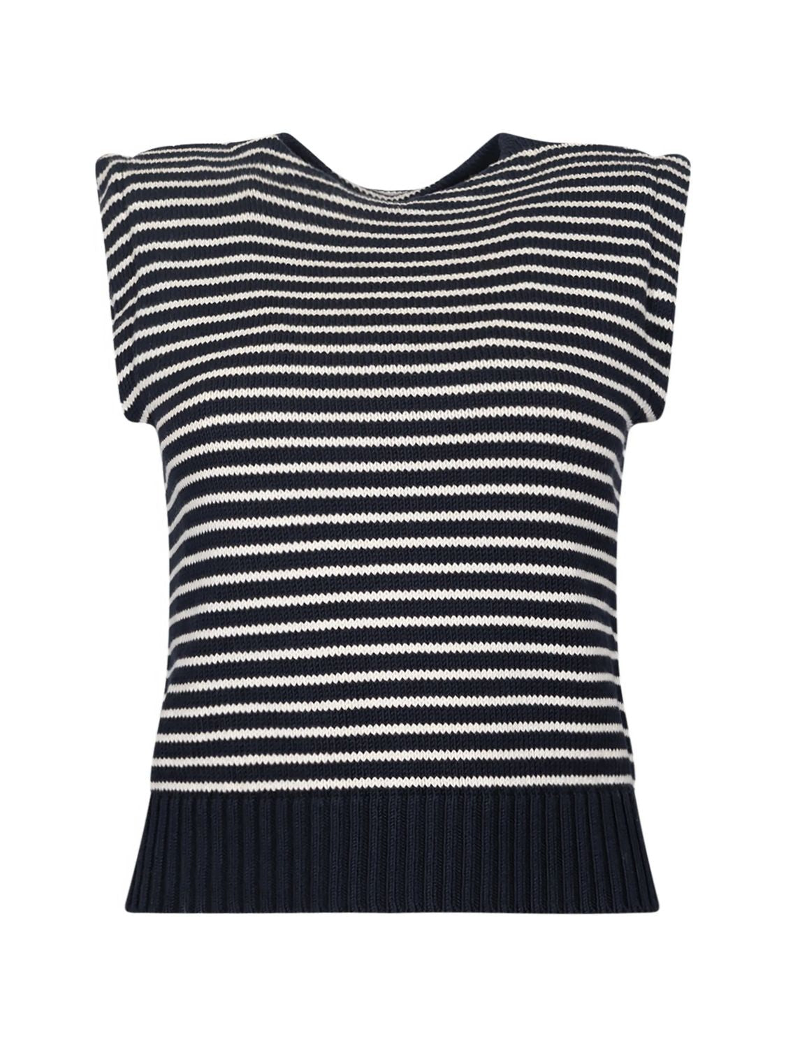 Landa Vest Navy Knit Beige Striped
