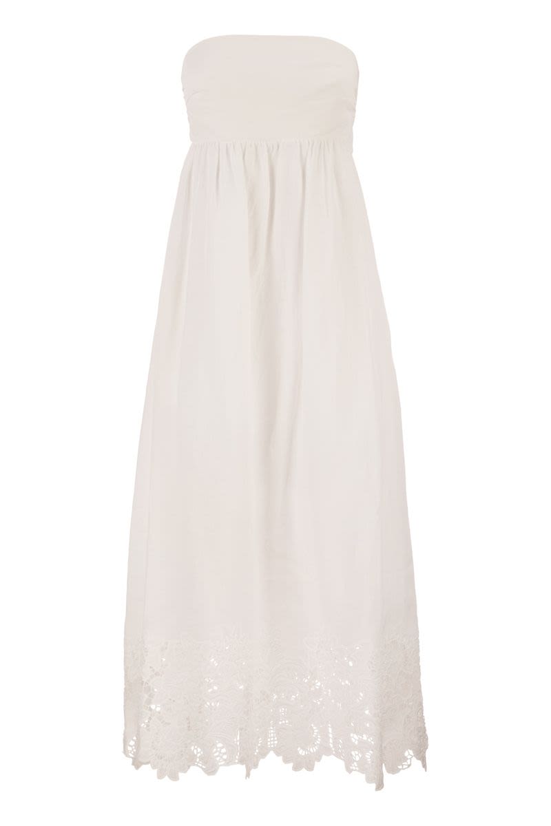 Strapless Linen Dress With Embroidered Hem