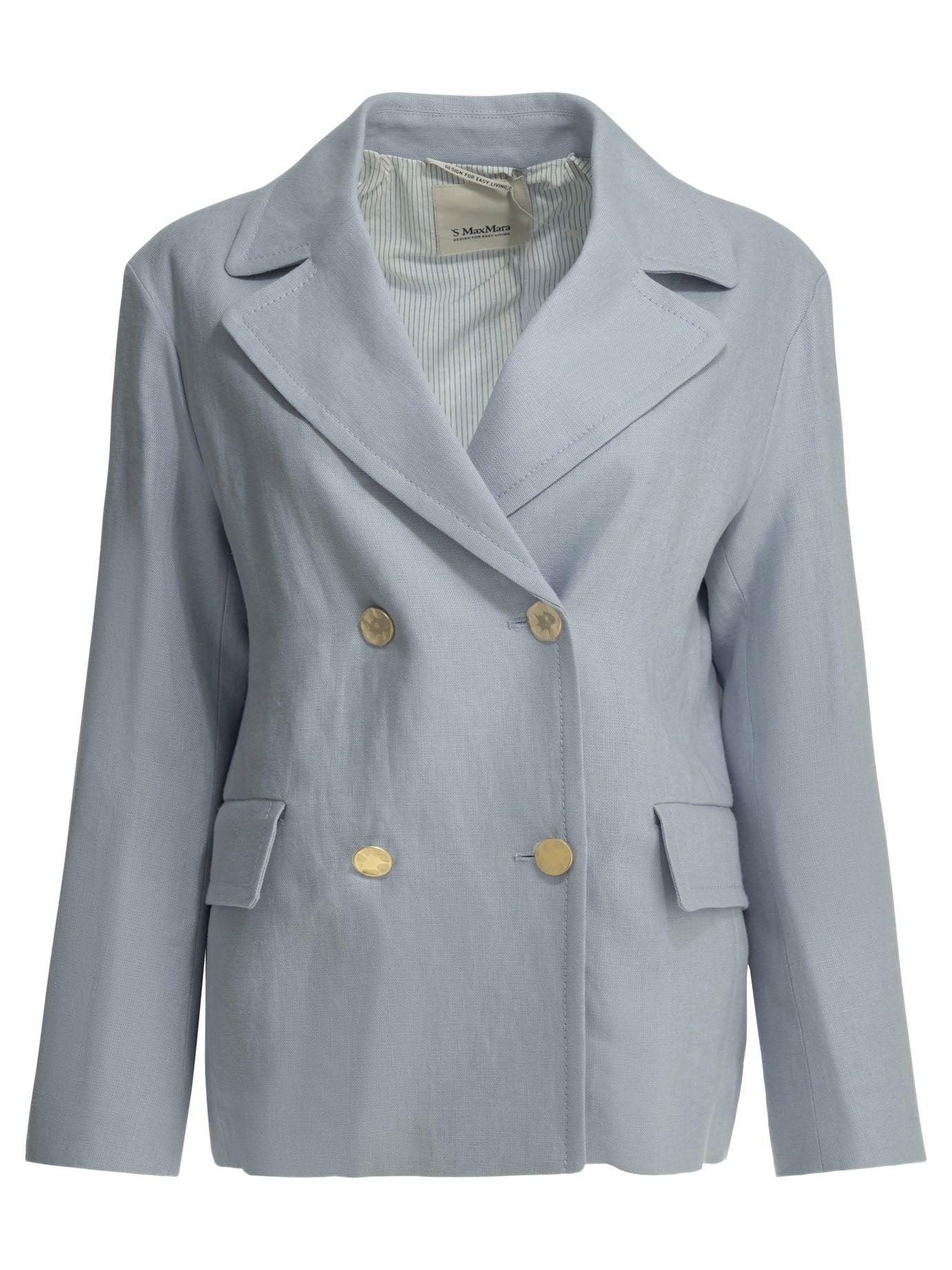 Max Mara S Double-Breasted Light Blue Linen Blazer