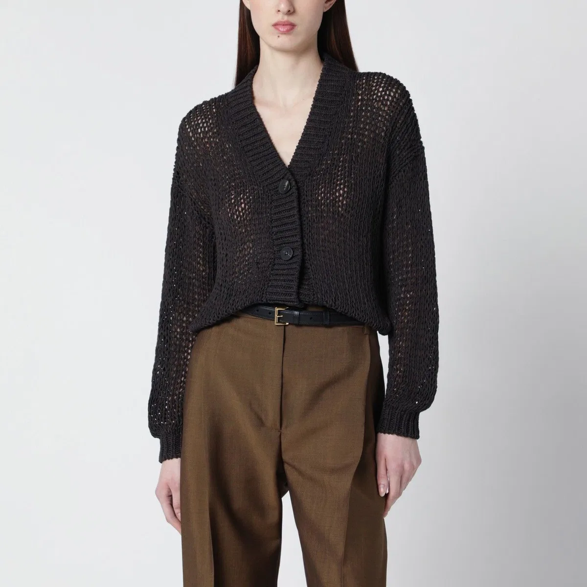 Brown Cottonblend Knit Cardigan