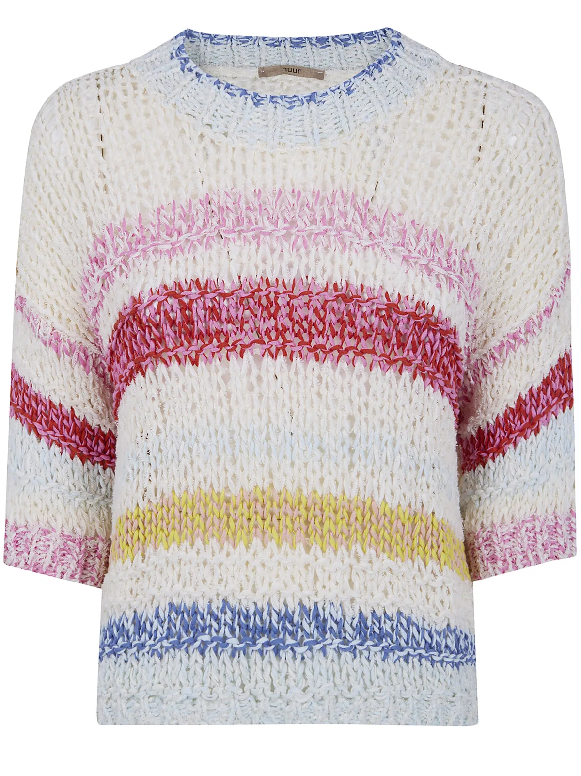 Nuur Short Sleeves Multicolor Stripes Round Neck Sweater