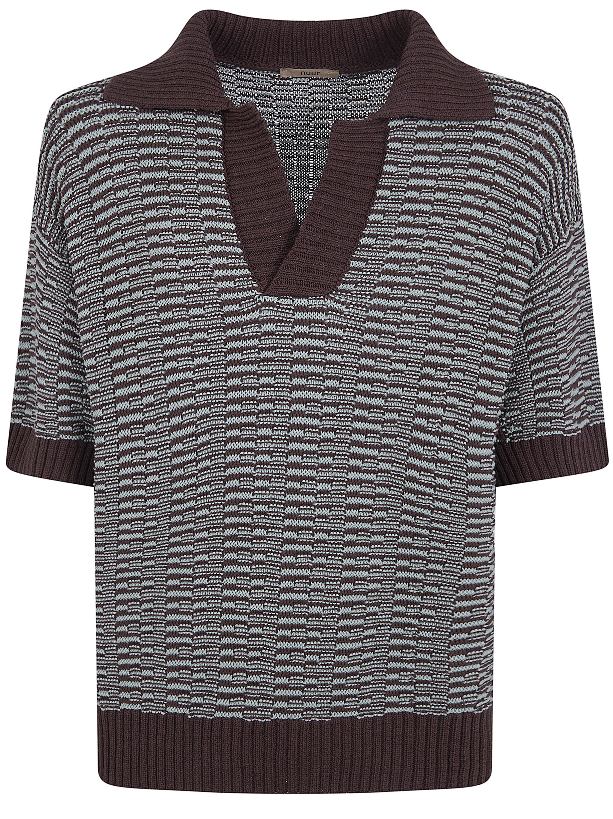 Two Tone Striped Short Sleeved Polo Neck T-Shirt