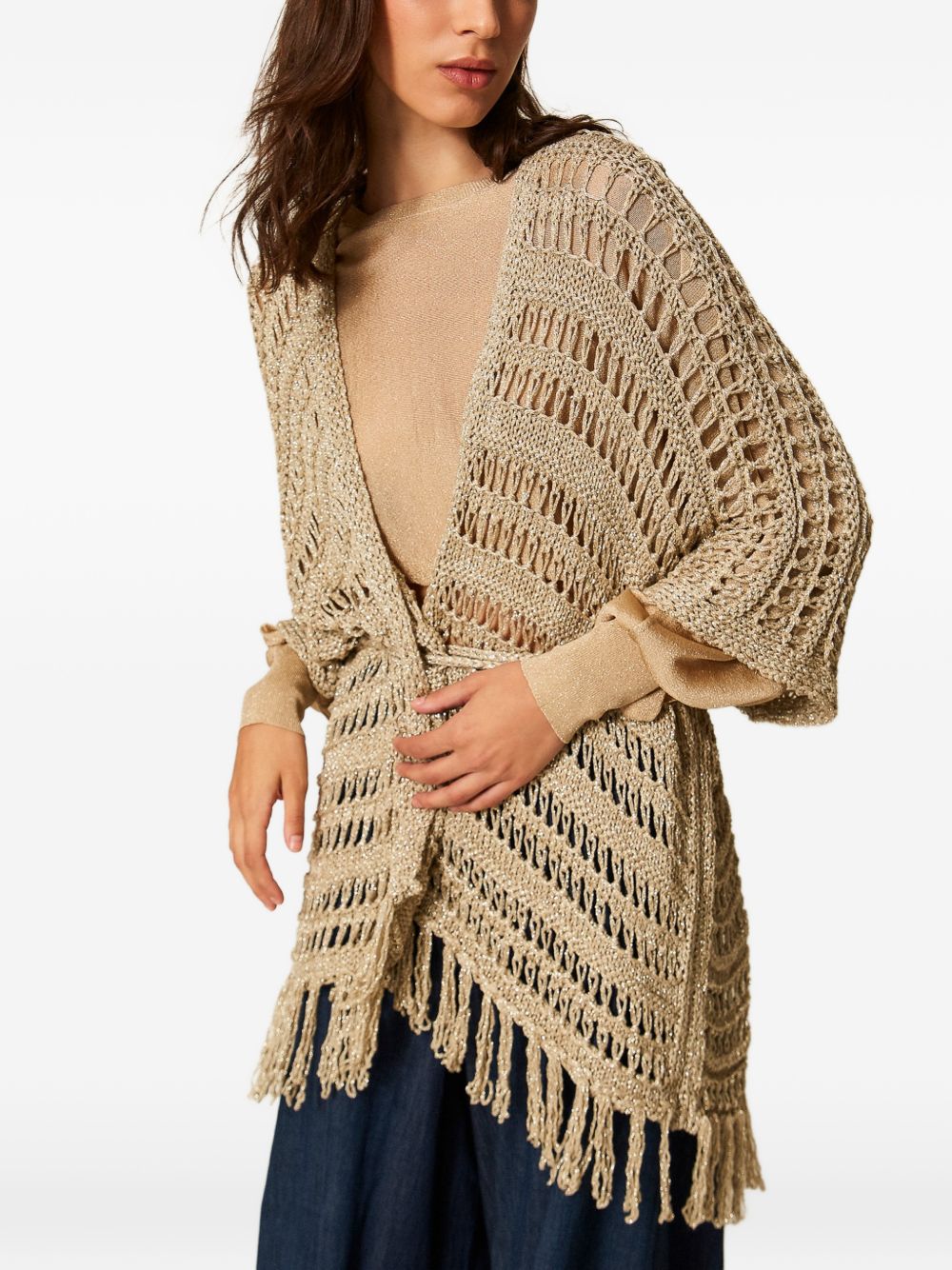 Delicate Sand Knitted Fringed Sweater
