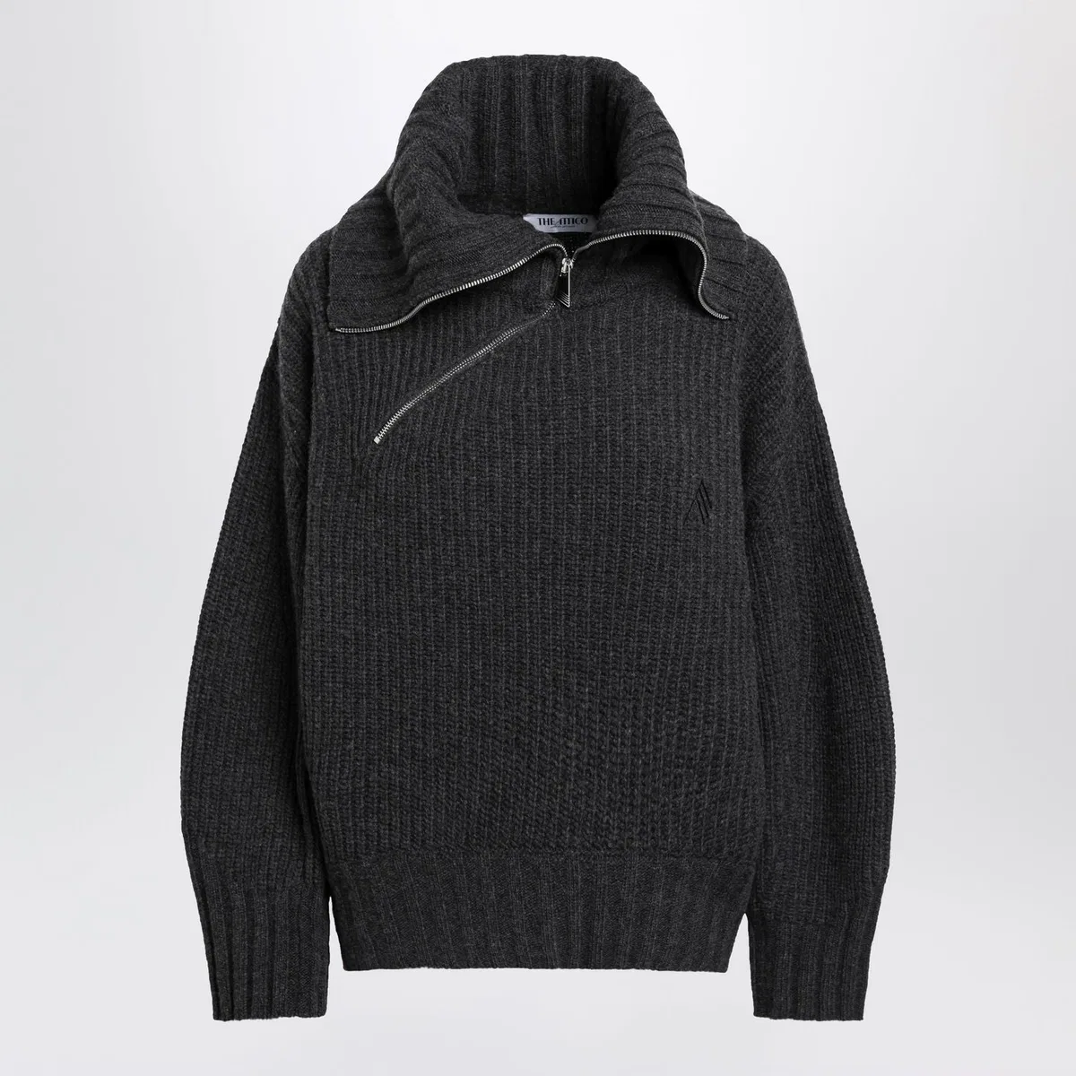 Dark Grey Wool And Cashmere Sweater With Zip