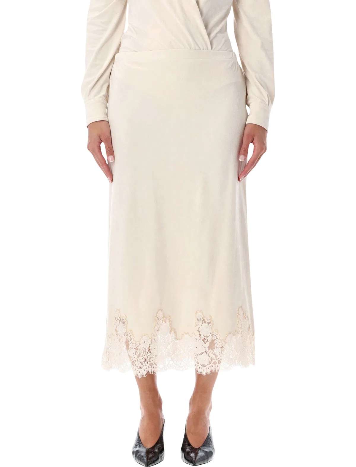 Alberta Ferretti Lace-Trim Midi Skirt