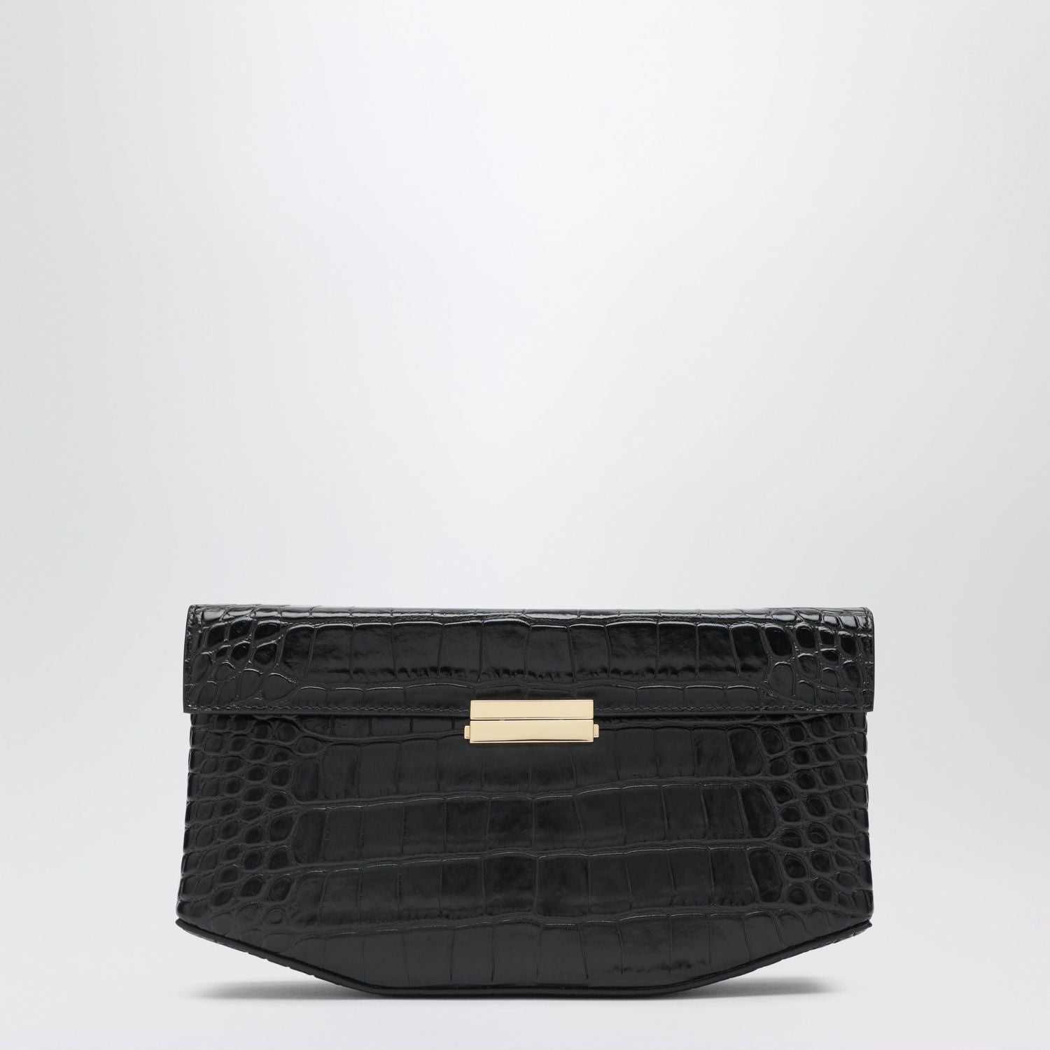 Clip Crocembossed Leather Shoulder Bag In Black