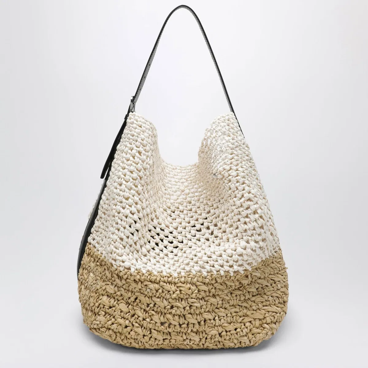 Tote Bag With Belt Detail In Écru Raffia