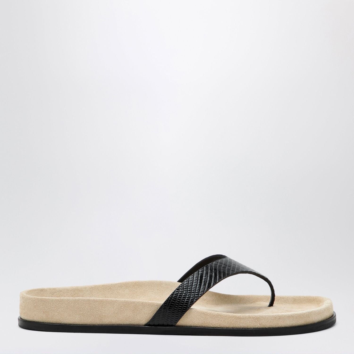 Beige/Black Lizardeffect Leather Flipflops