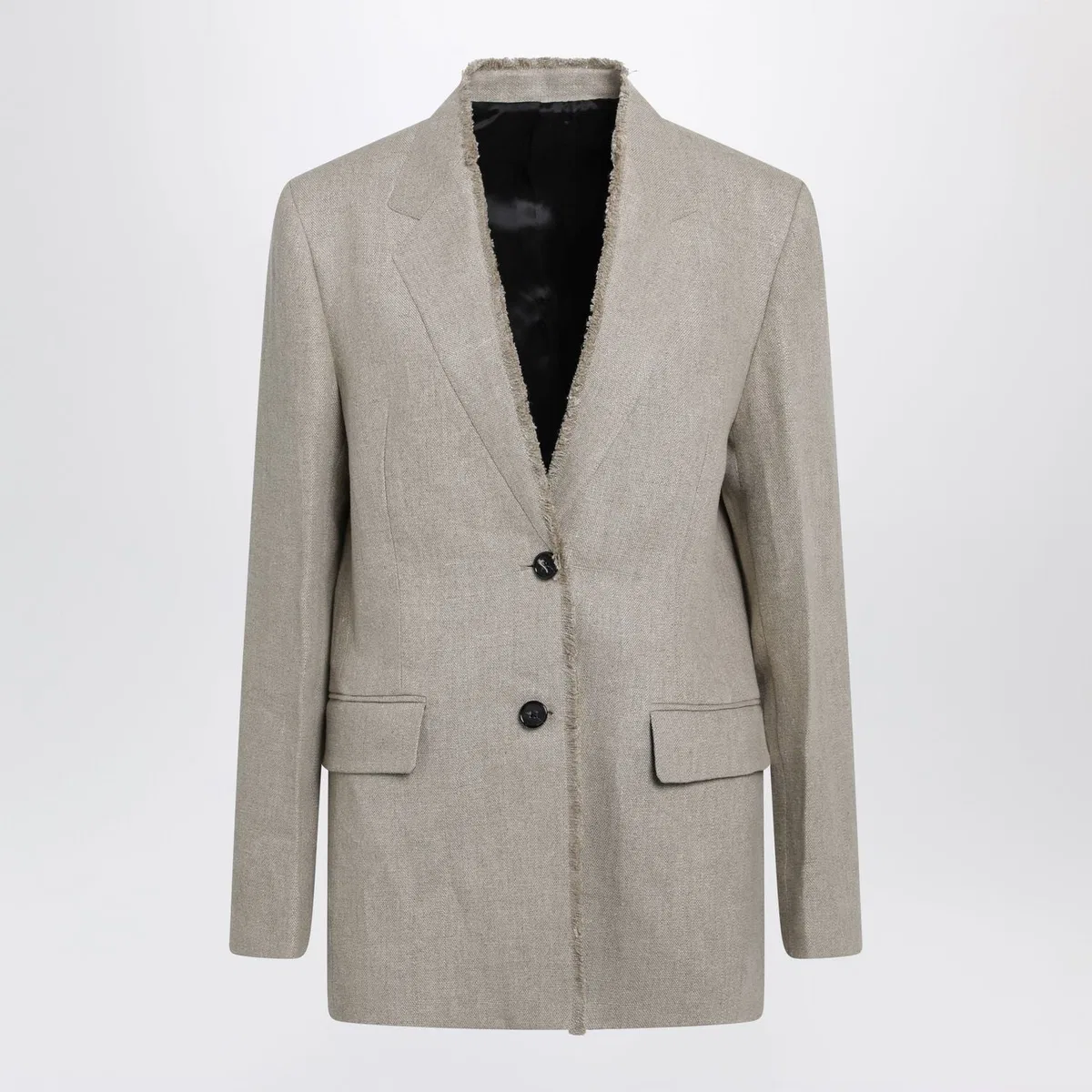 Beige Frayedlapel Natural Linen Blazer