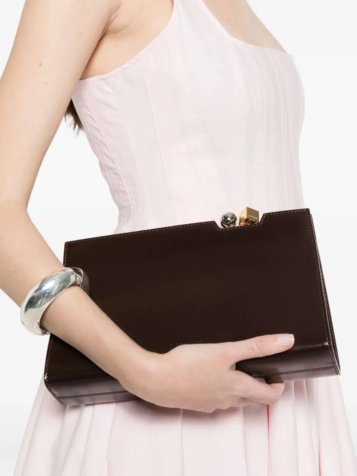 Jacquemus Structured Leather Clutch Bag In Pink