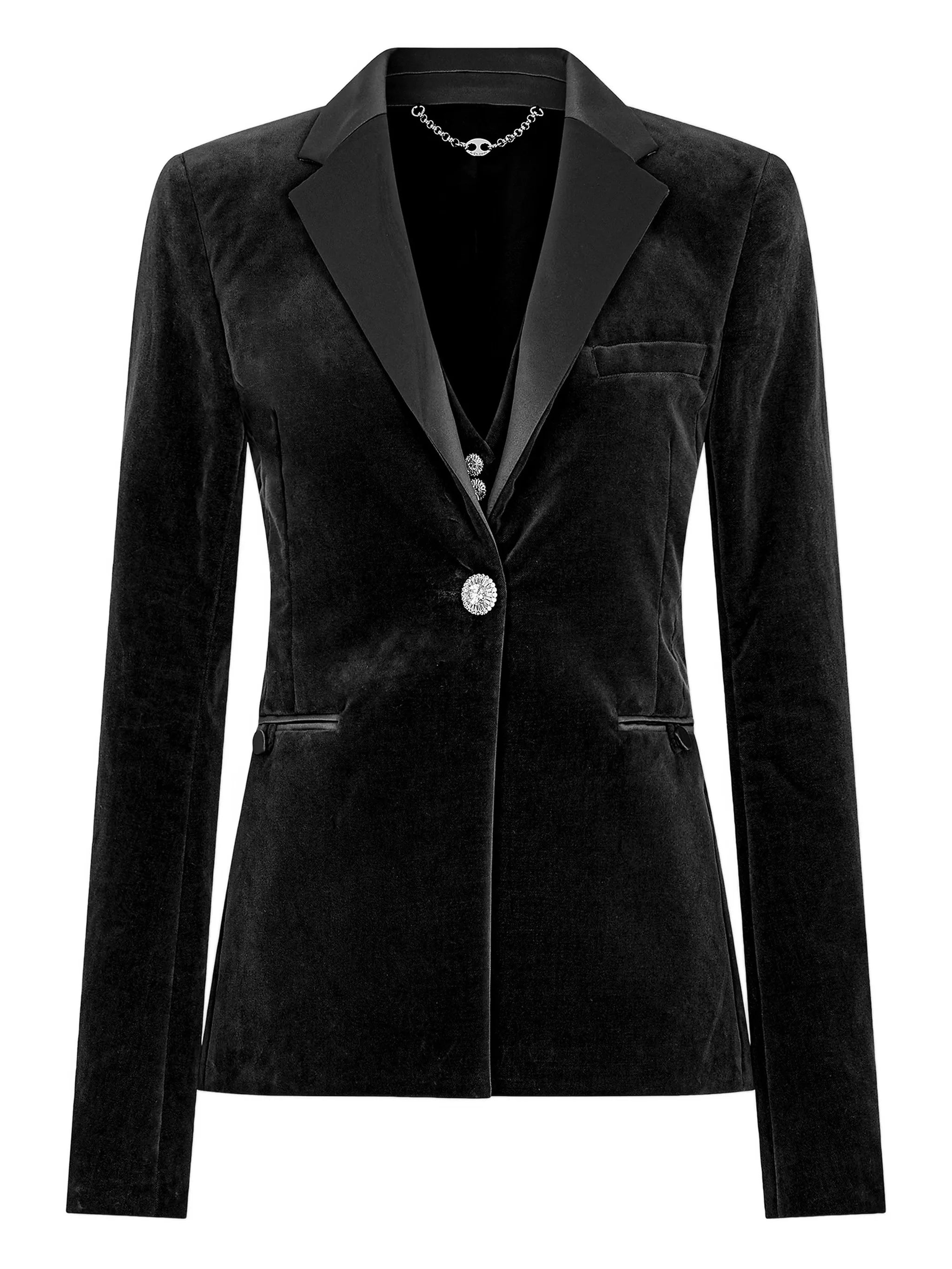 Black Cotton Polyester Elastane Jacket