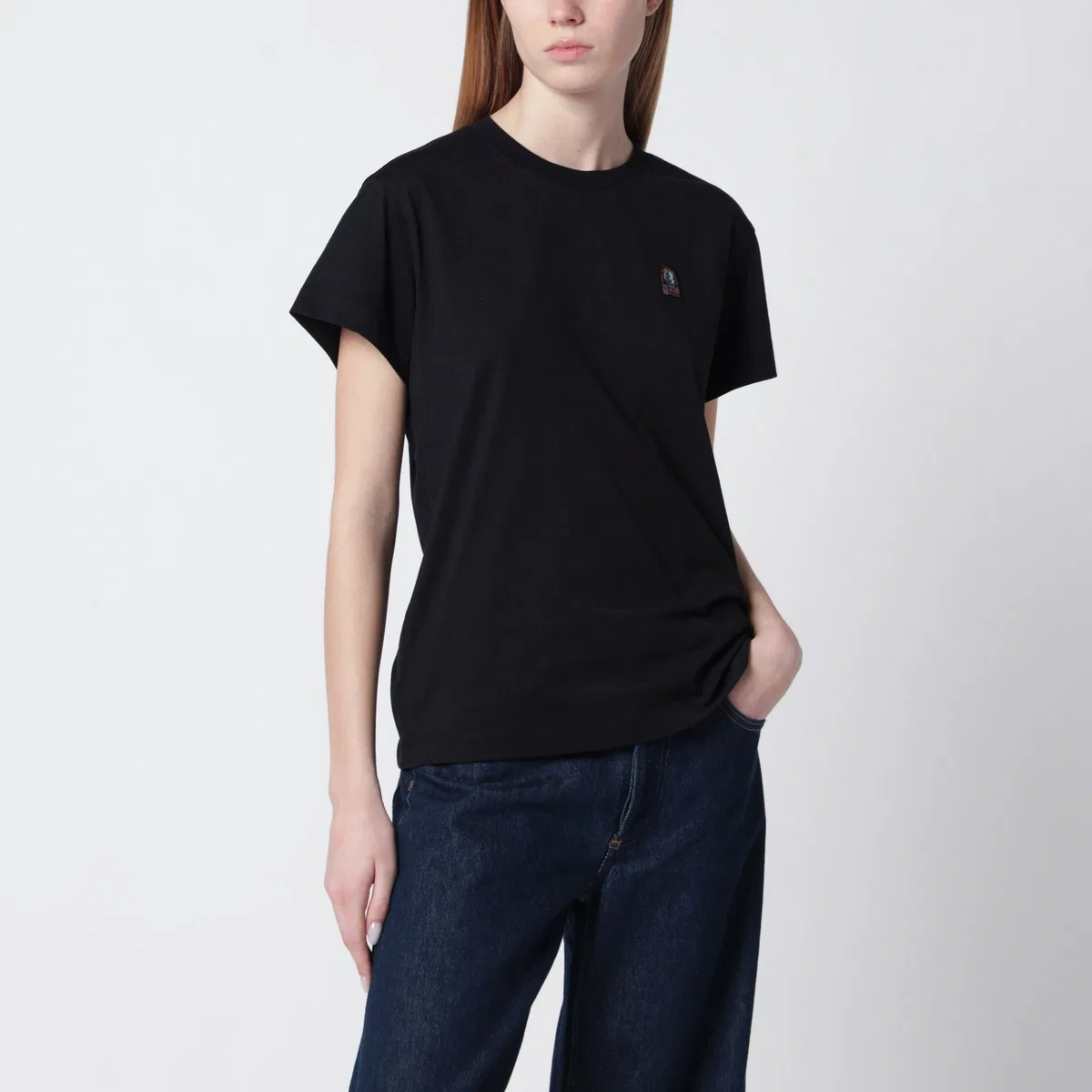Black Cotton T-Shirt With Logo Patch