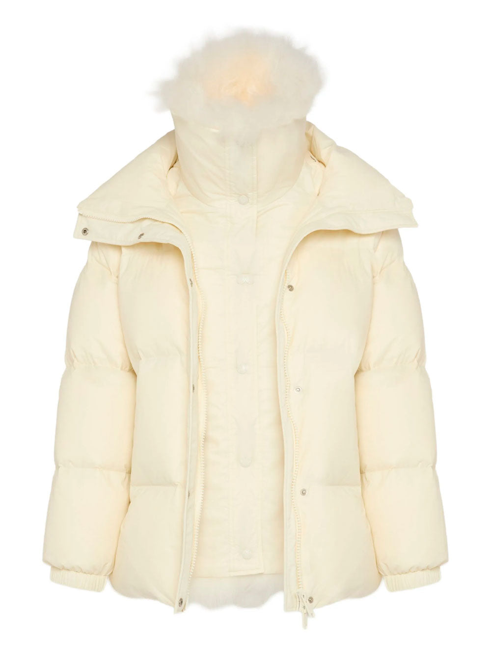 Ys Army Collection: Mid-Length Down Jacket With Removable Bib And Lambswool Trim